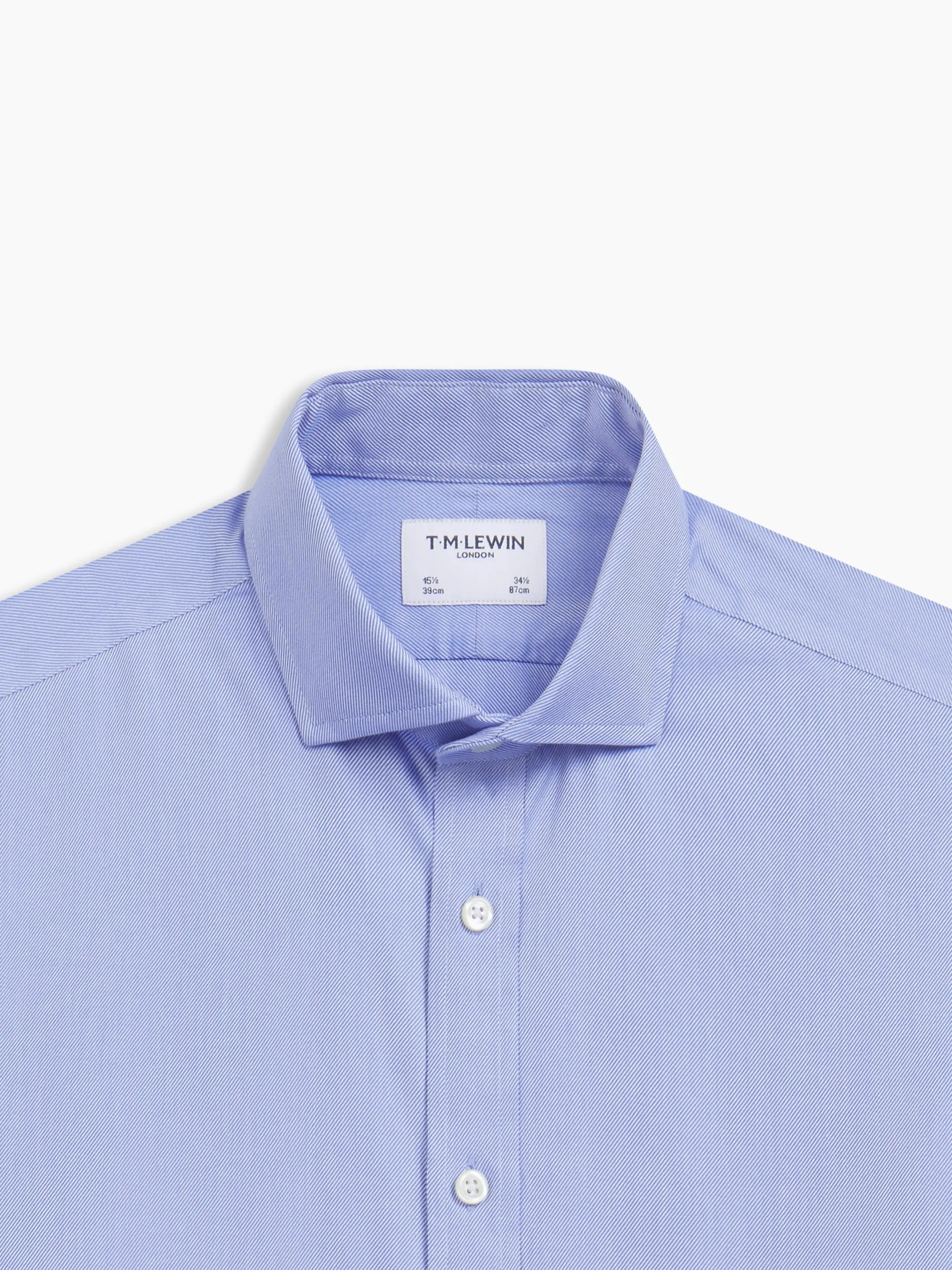 Non-Iron Fitted Navy Blue Diagonal Stripe Twill Classic Collar Single Cuff Shirt