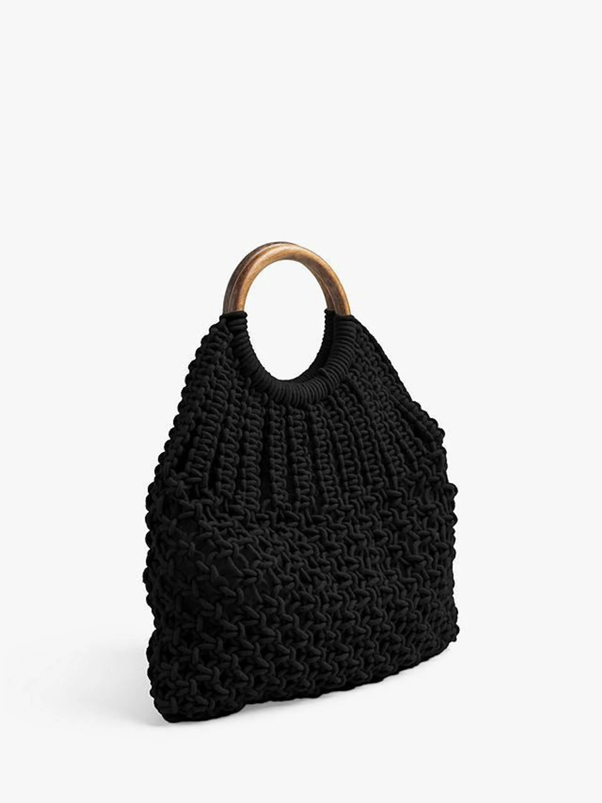 Rye Knotted Macrame Bag, Black