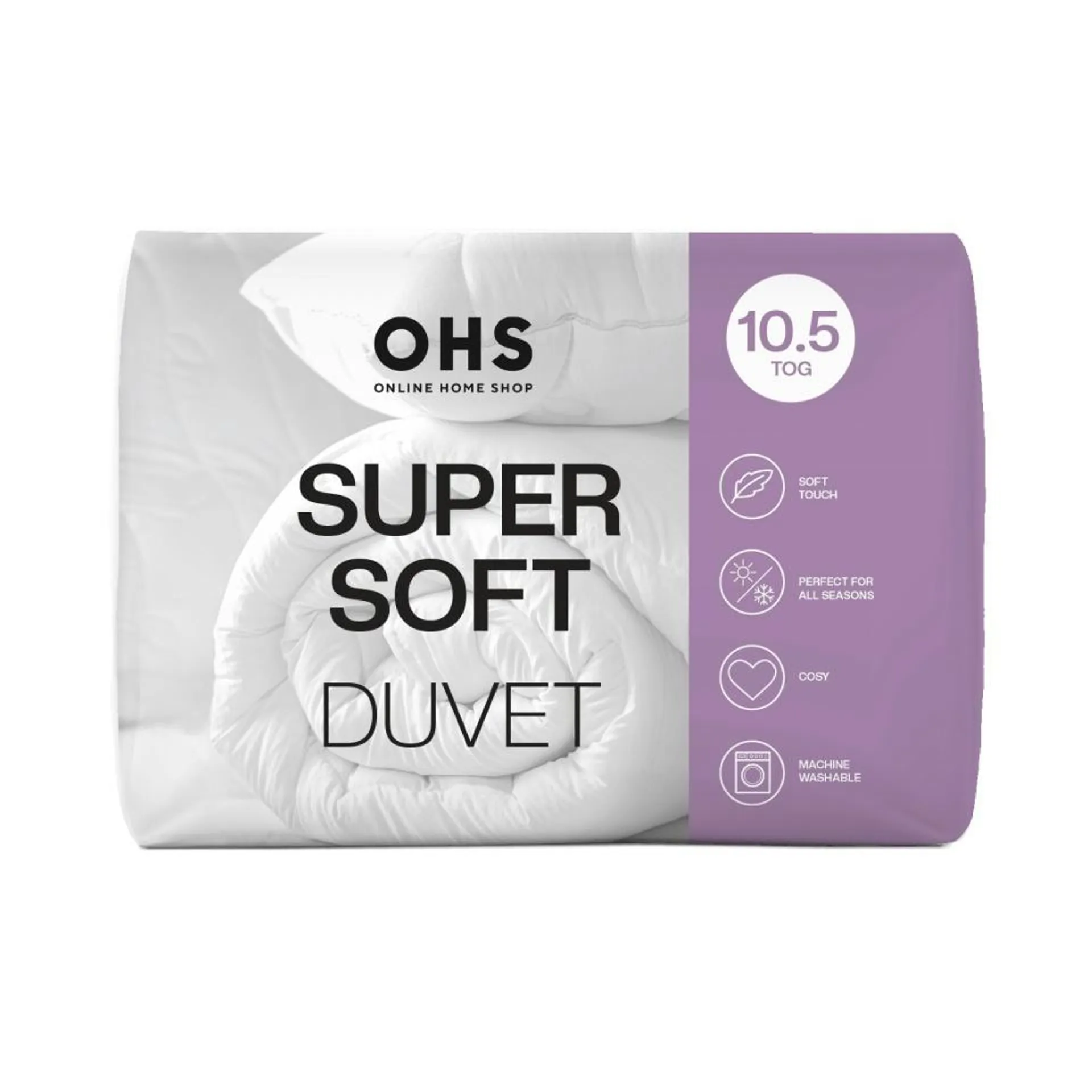 OHS Microfibre Breathable Soft Touch 10.5 Tog Quilted Duvet, Double - White