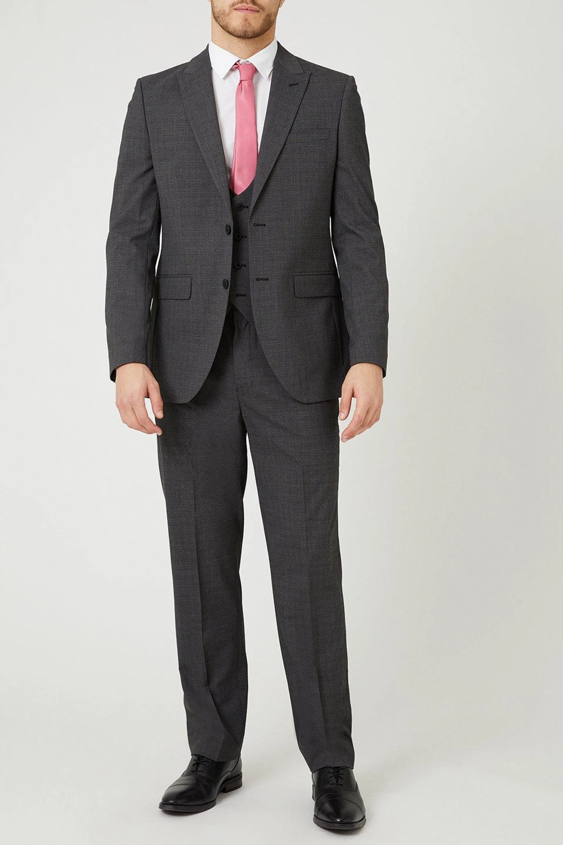 Tailored Fit Charcoal Semi Plain Three-Piece Suit