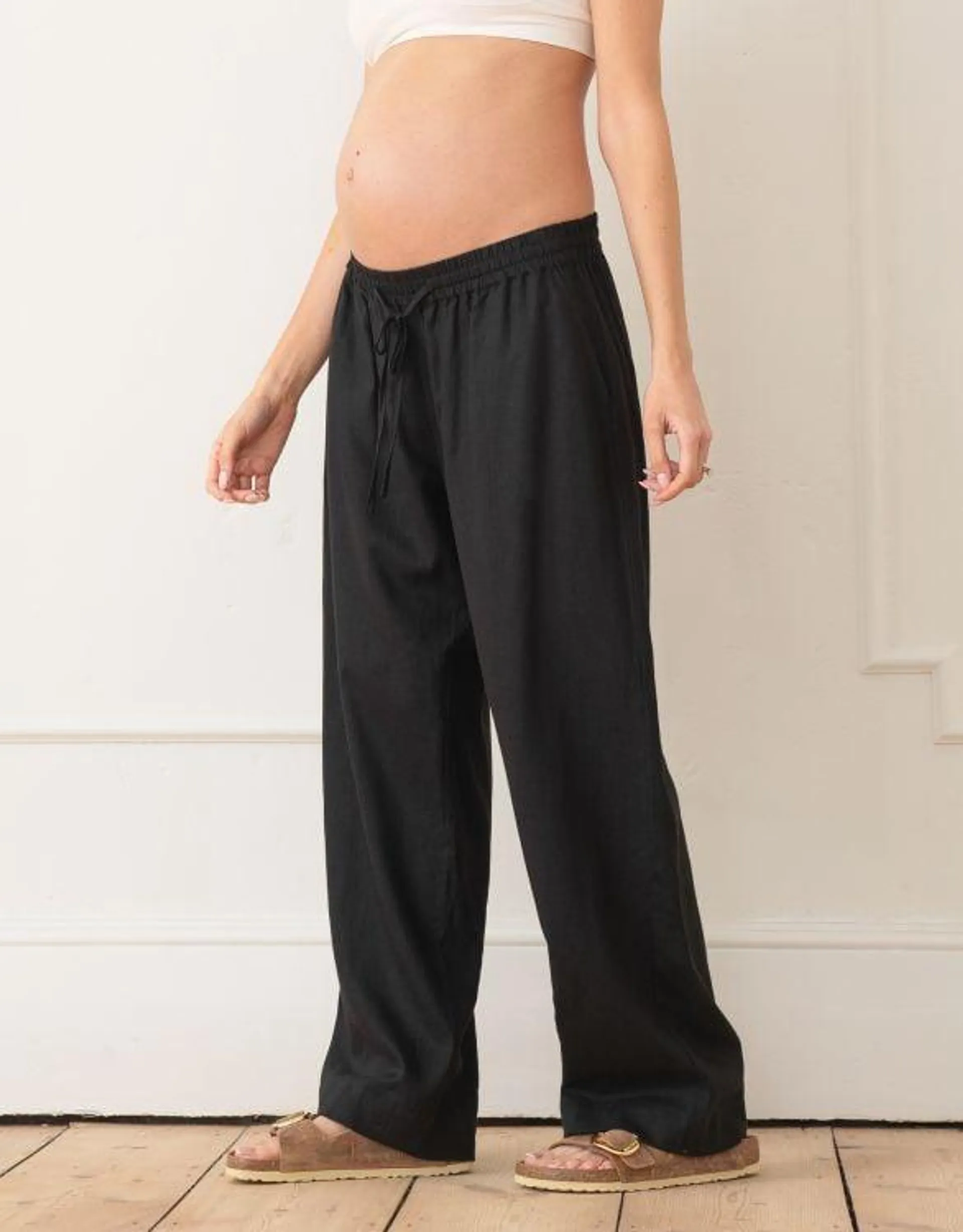 Wide-Leg Linen-Blend Under Bump Maternity Trousers