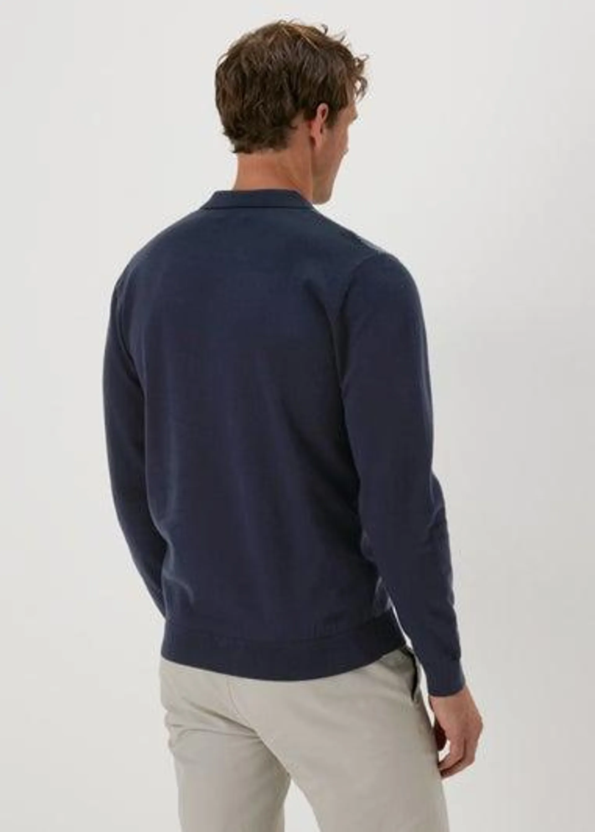 Navy Textured Knit Polo Shirt,