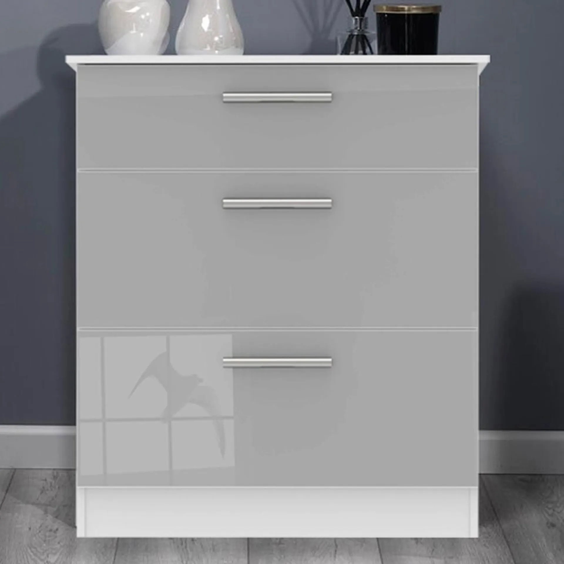 Crowndale Contrast 3 Drawer Grey Gloss and White Matt Deep Chest of Drawers