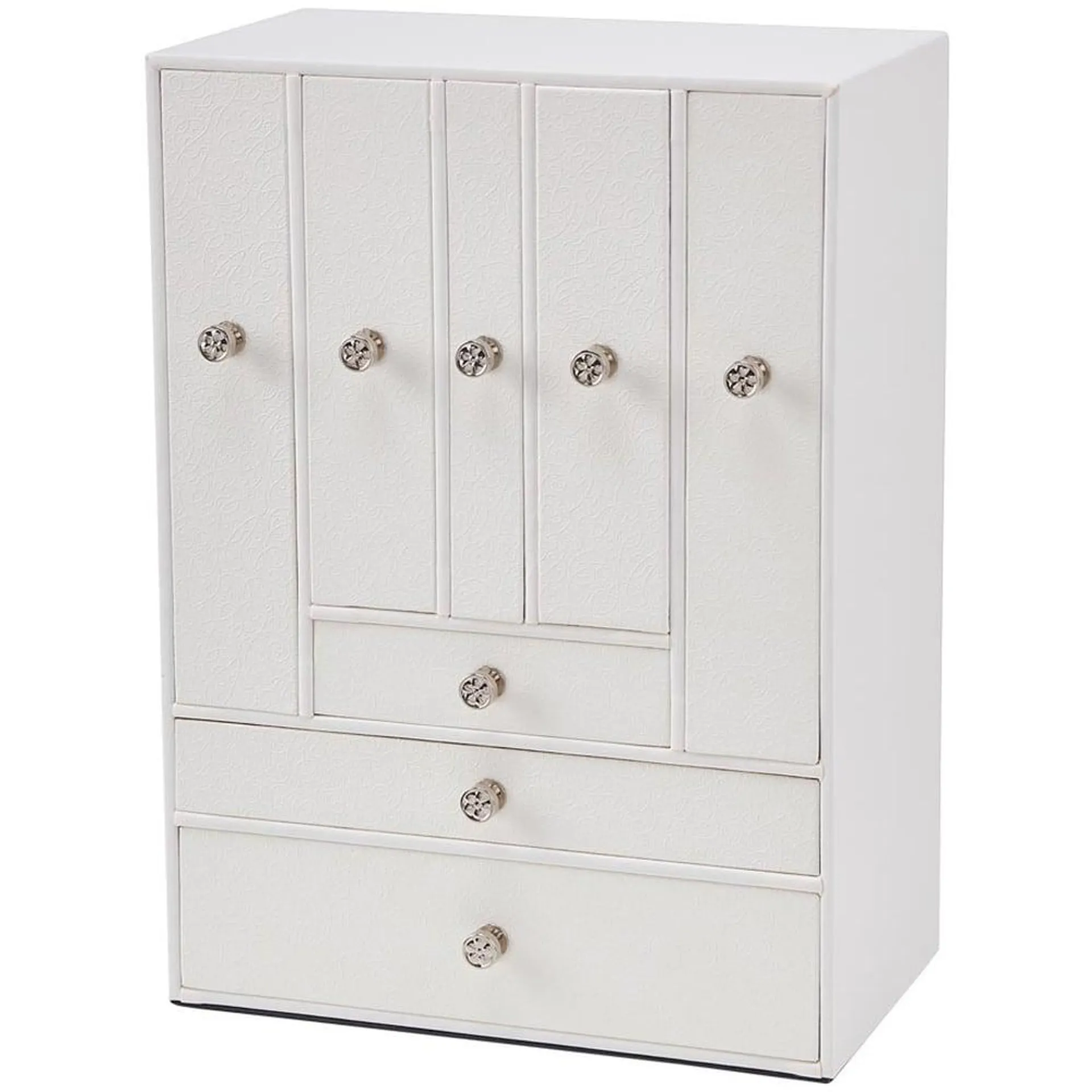 H&O Direct 8 Drawer White Faux Leather Jewellery Box