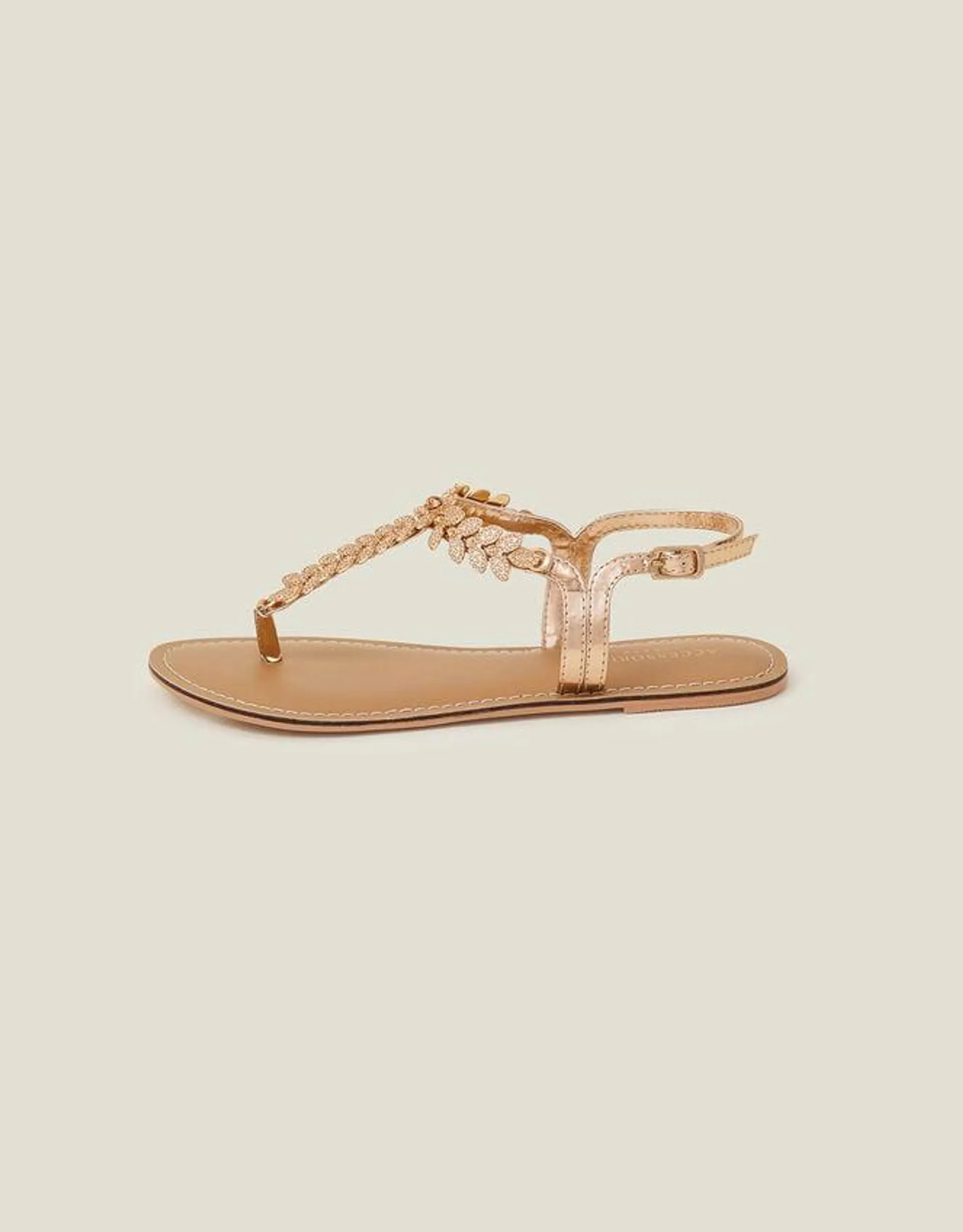 Diamante Leaf Embellished Sandals Gold