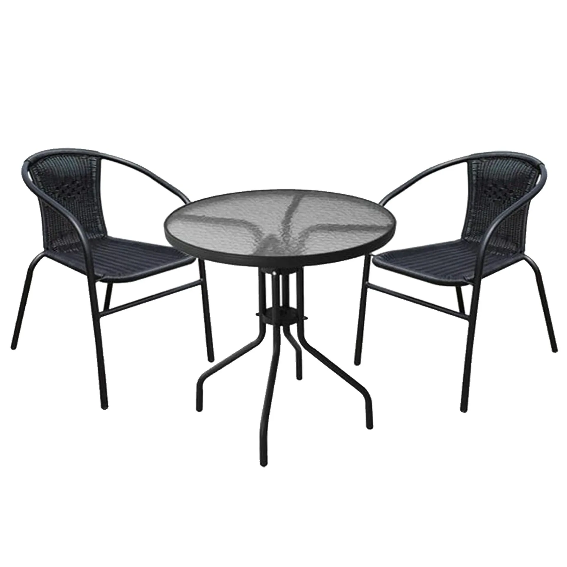 Silver & Stone Milano Rattan Bistro 3 Piece Furniture Set - Black