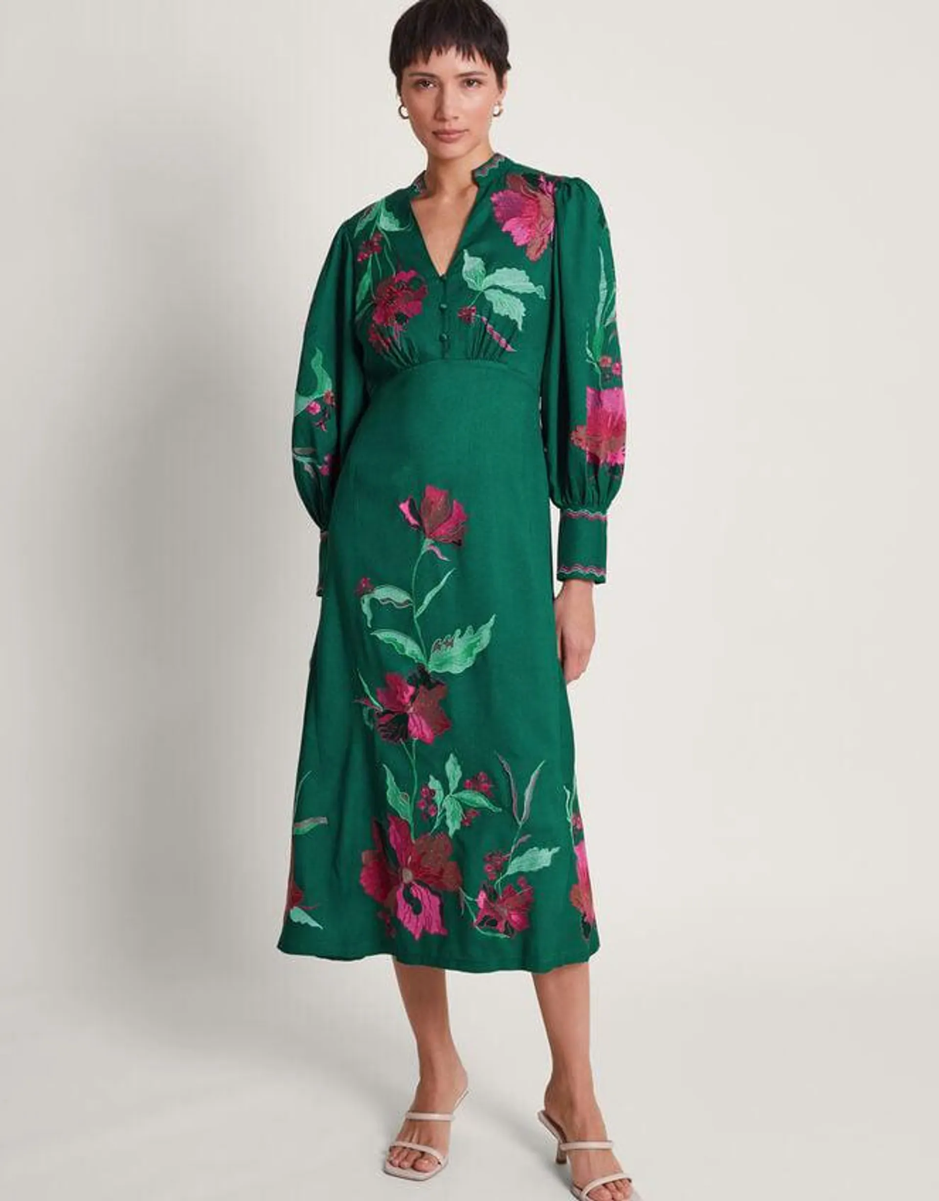 Lyra Embroidered Midi Dress Green