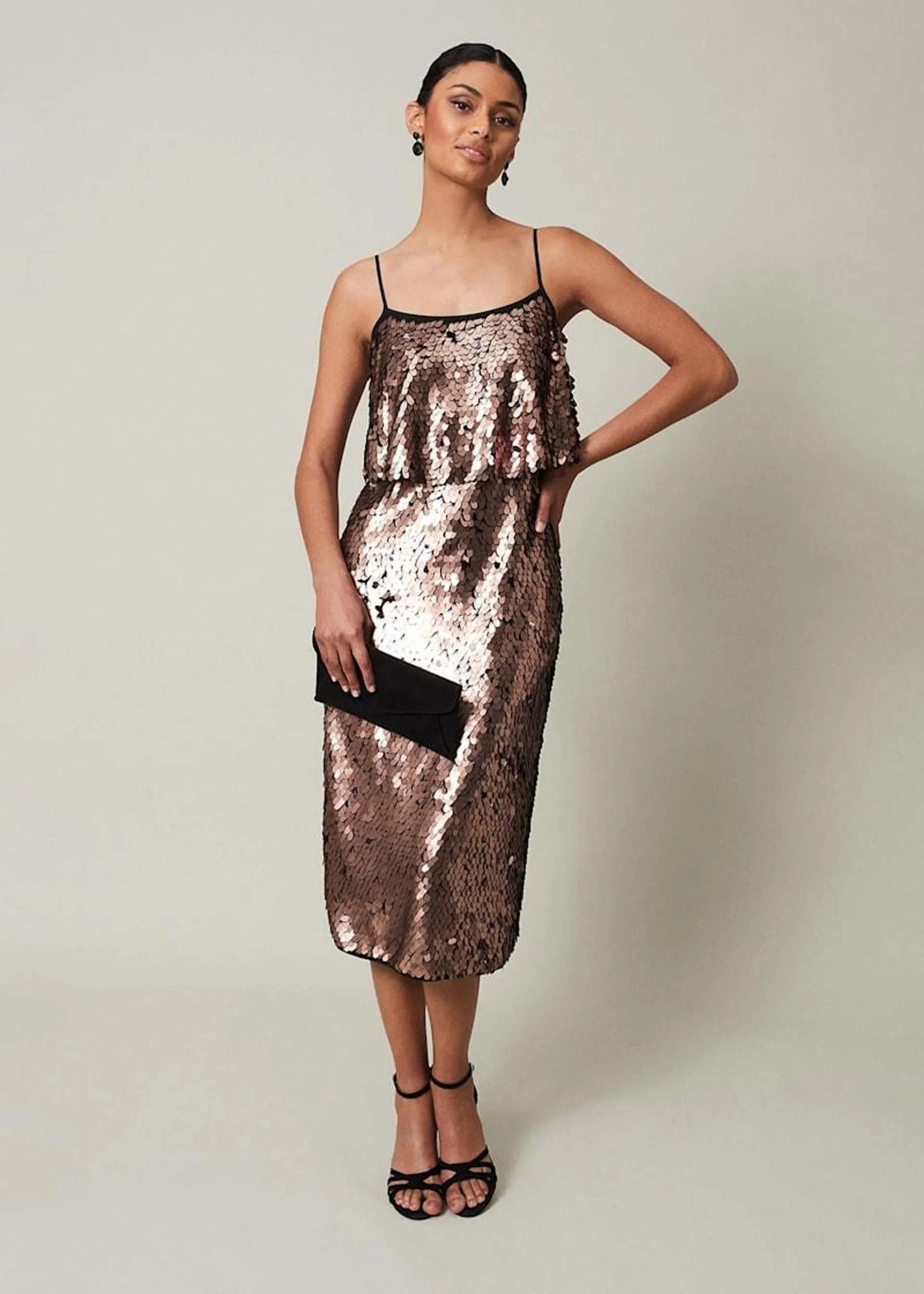 Myka Bronze Sequin Tiered Dress