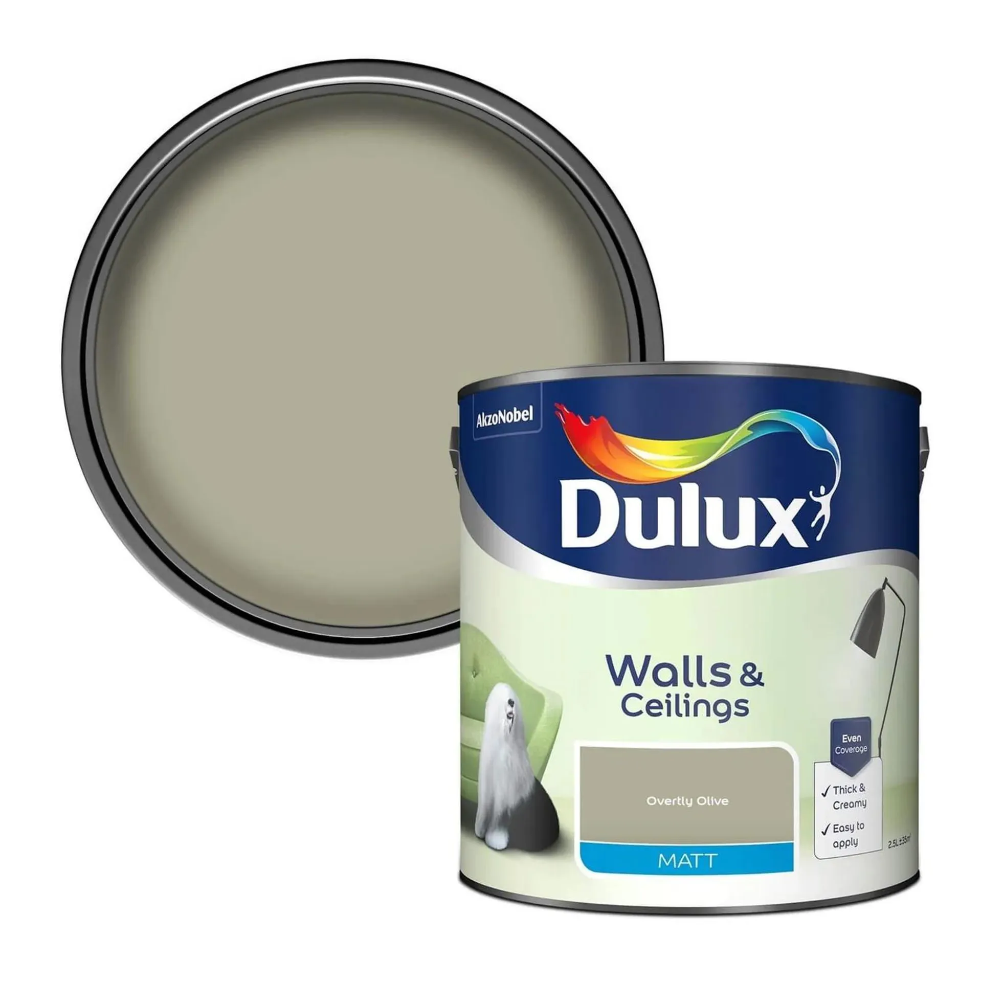 Dulux Standard Overtly Olive Matt Emulsion Paint - 2.5L