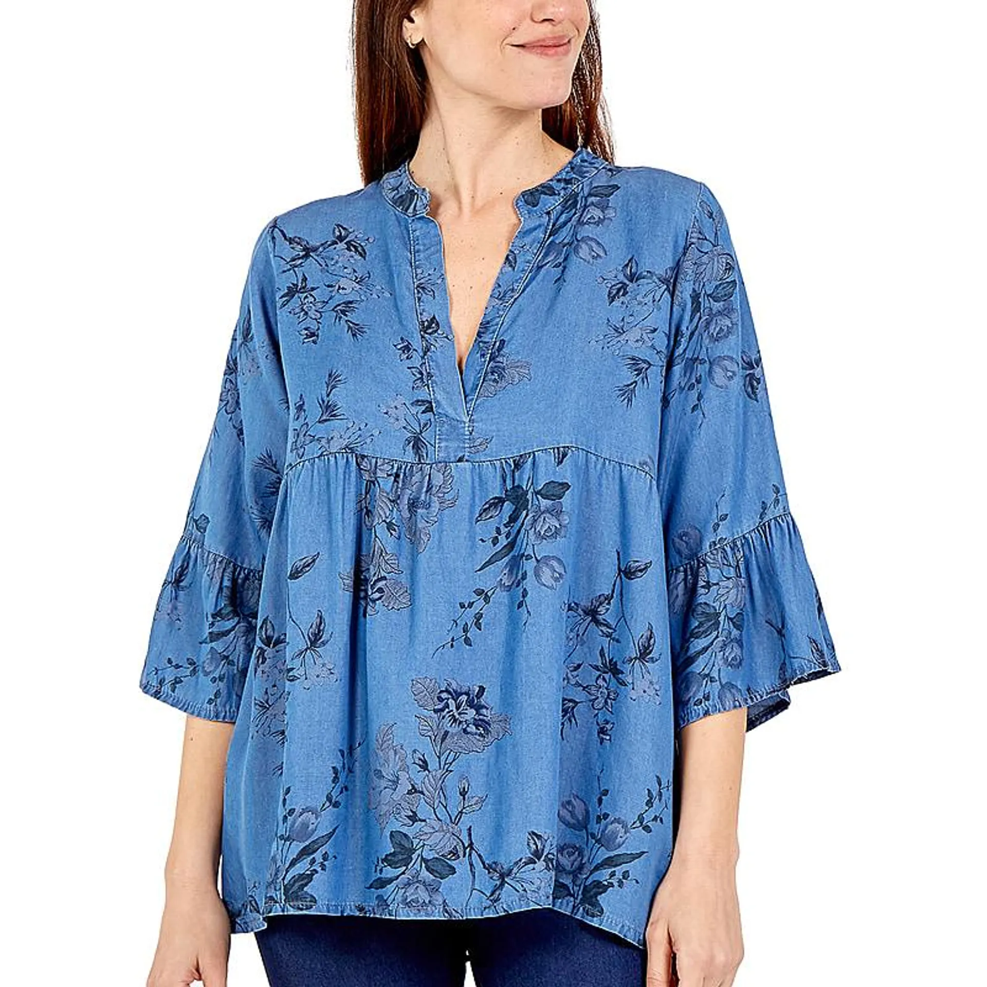 NOVA OF LONDON Floral Print Smock Women's Top - Blue