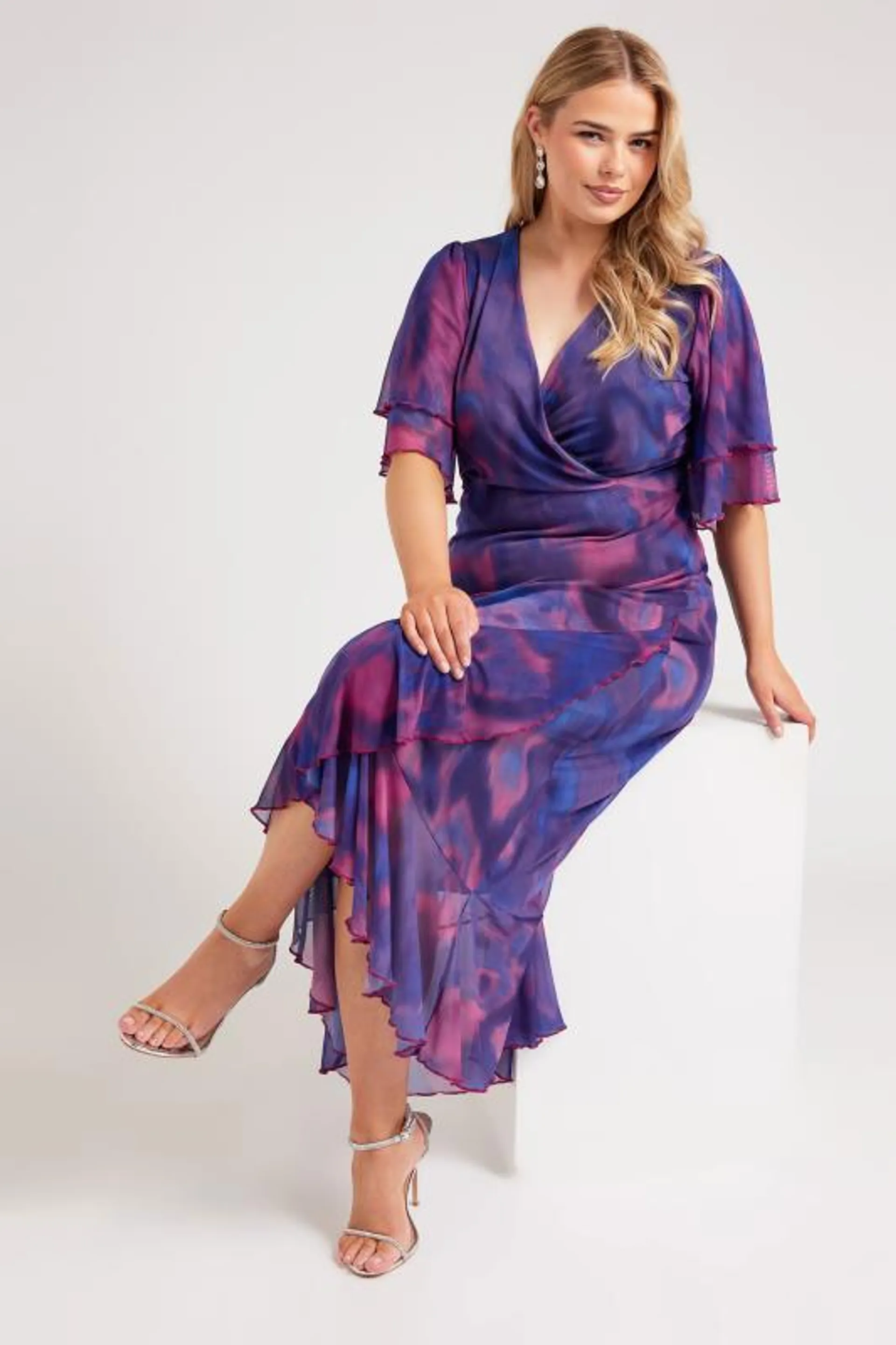 YOURS LONDON Curve Purple Abstract Print Midi Wrap Dress