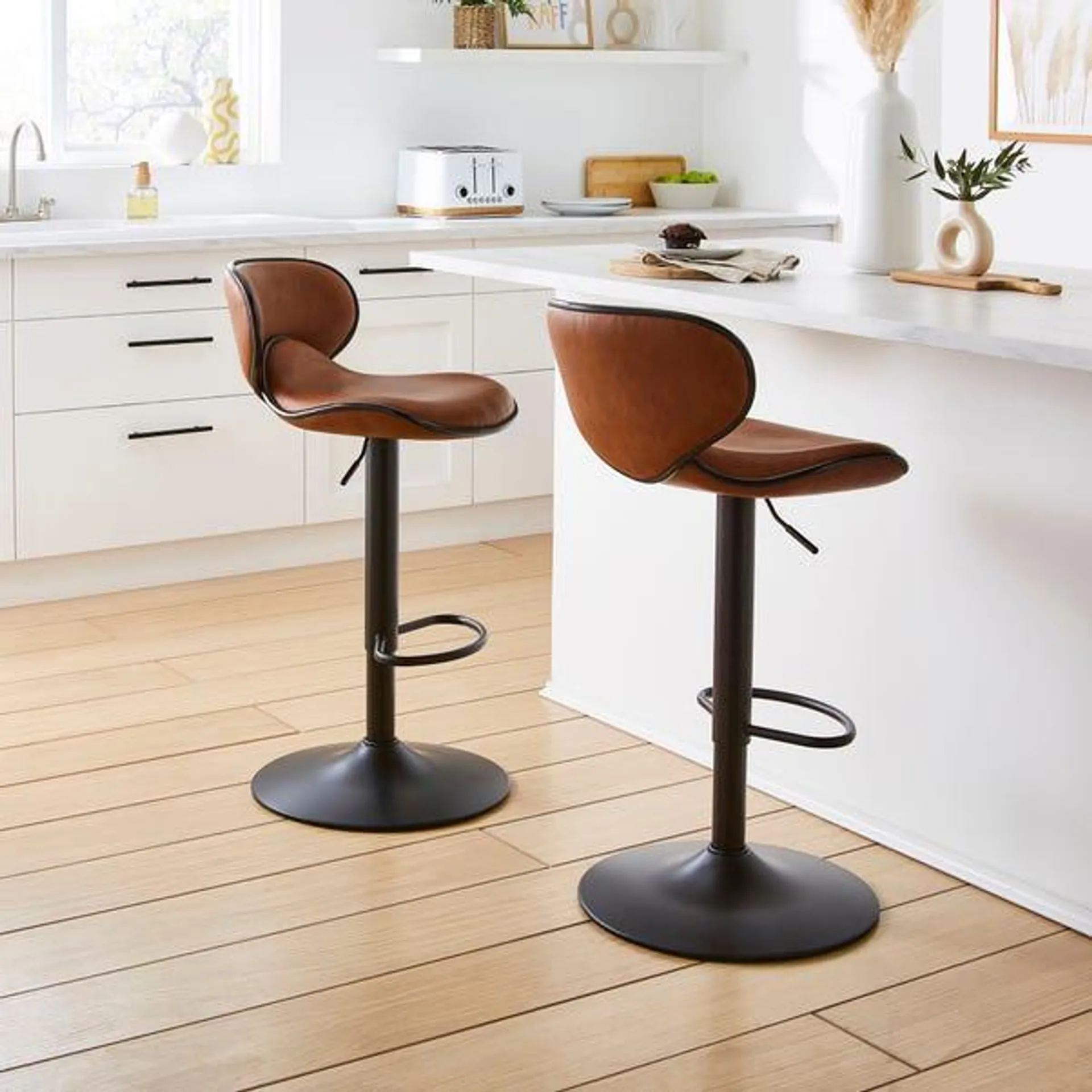 Donte Adjustable Height Swivel Bar Stool, Faux Leather