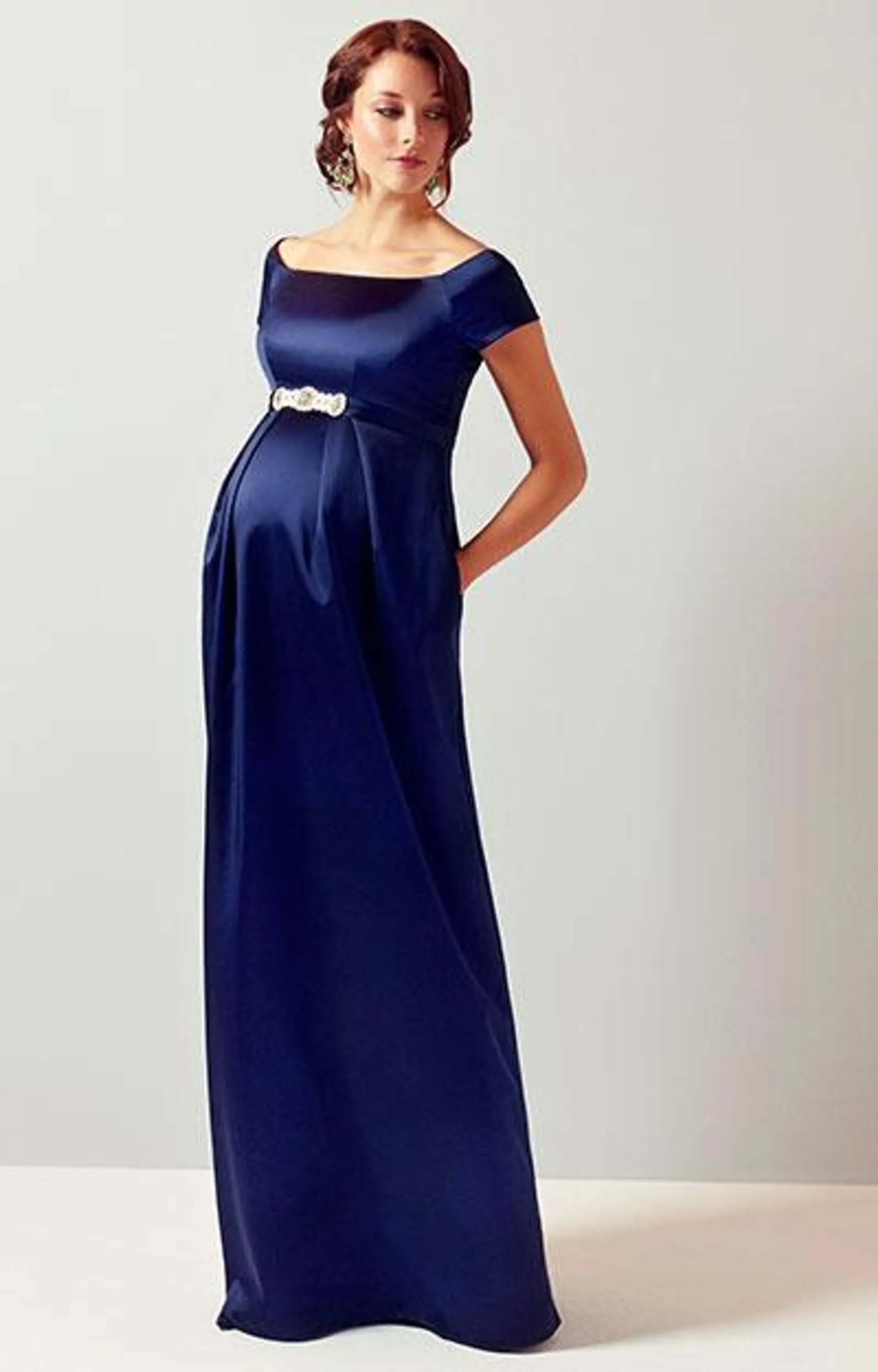 Aria Off Shoulder Full Length Maternity Gown With Pockets