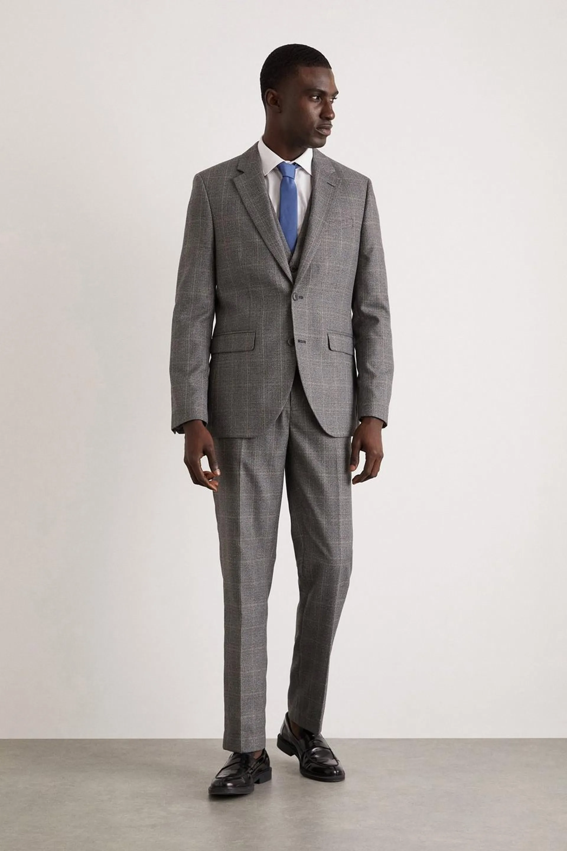 Slim Grey Blue Highlight Check Suit Jacket