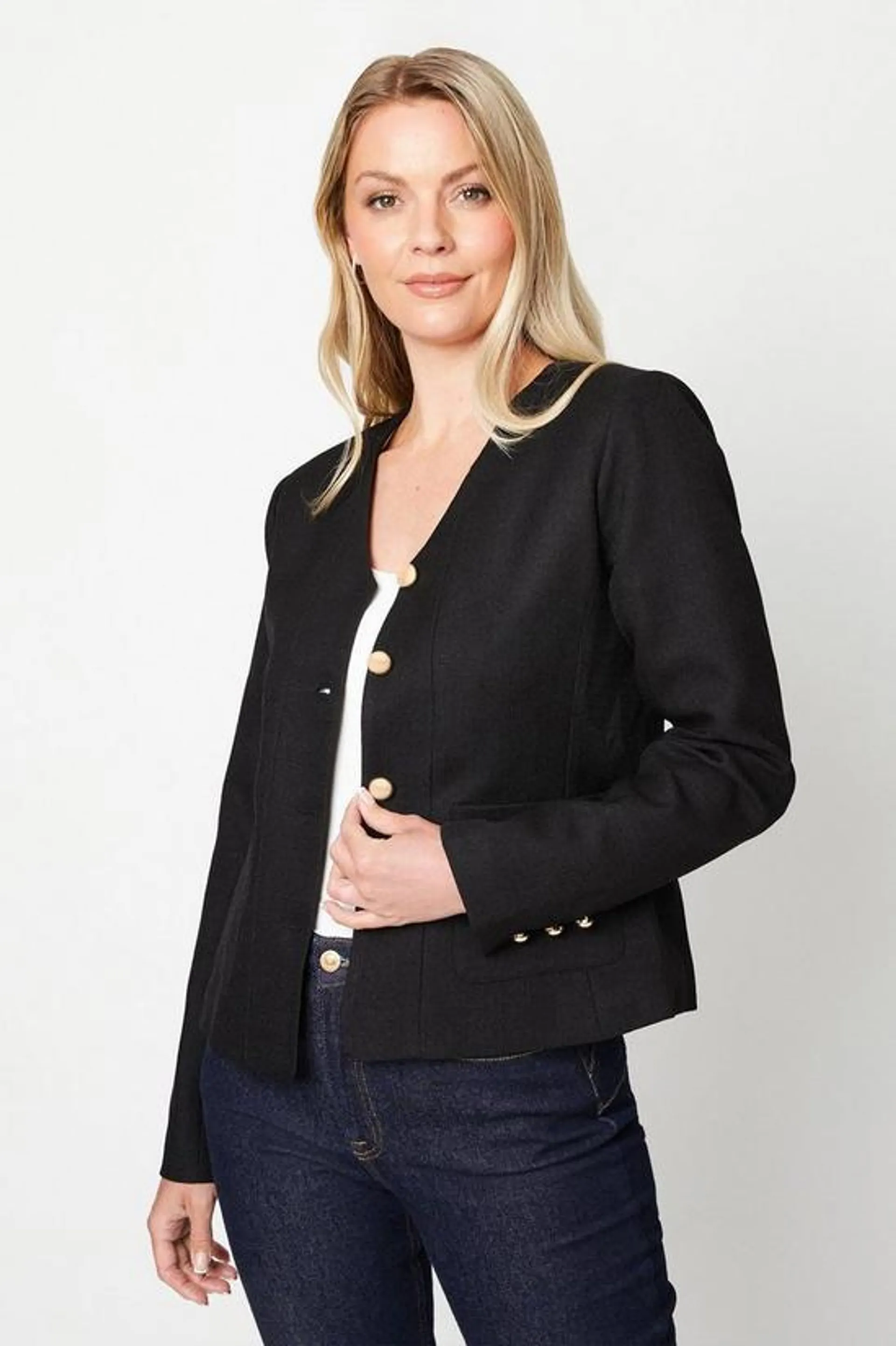 Textured Tipped Collarless Jacket