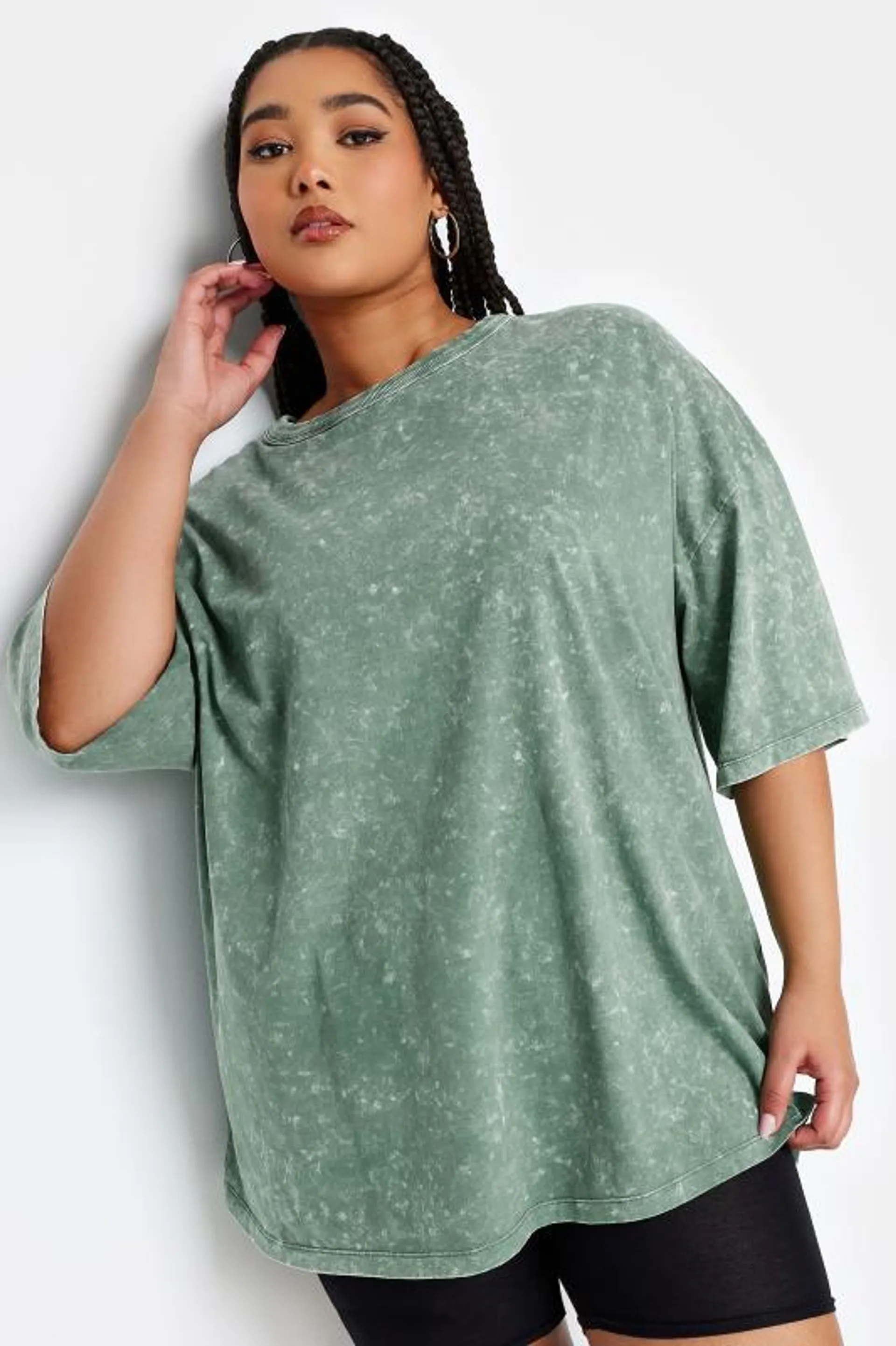 YOURS Curve Green Acid Wash Boxy T-Shirt