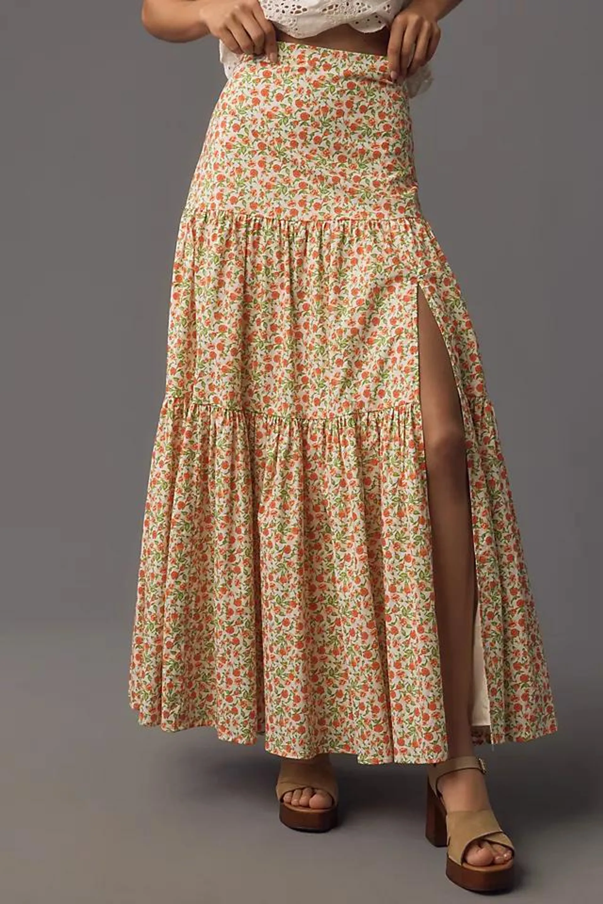 WAYF Floral Tiered Maxi Skirt