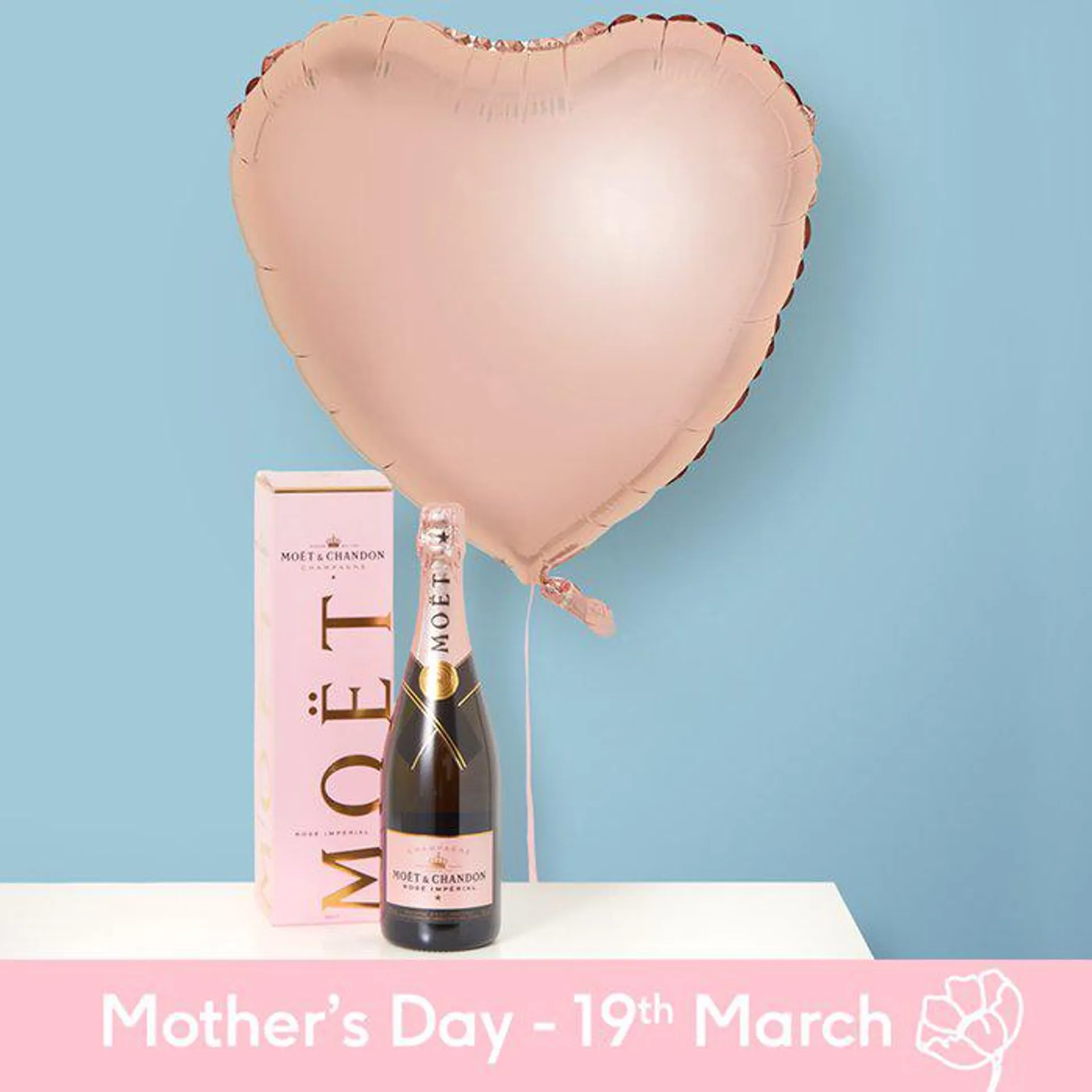 Heart balloon & Moët et Chandon Rosé Impérial Champagne Bundle