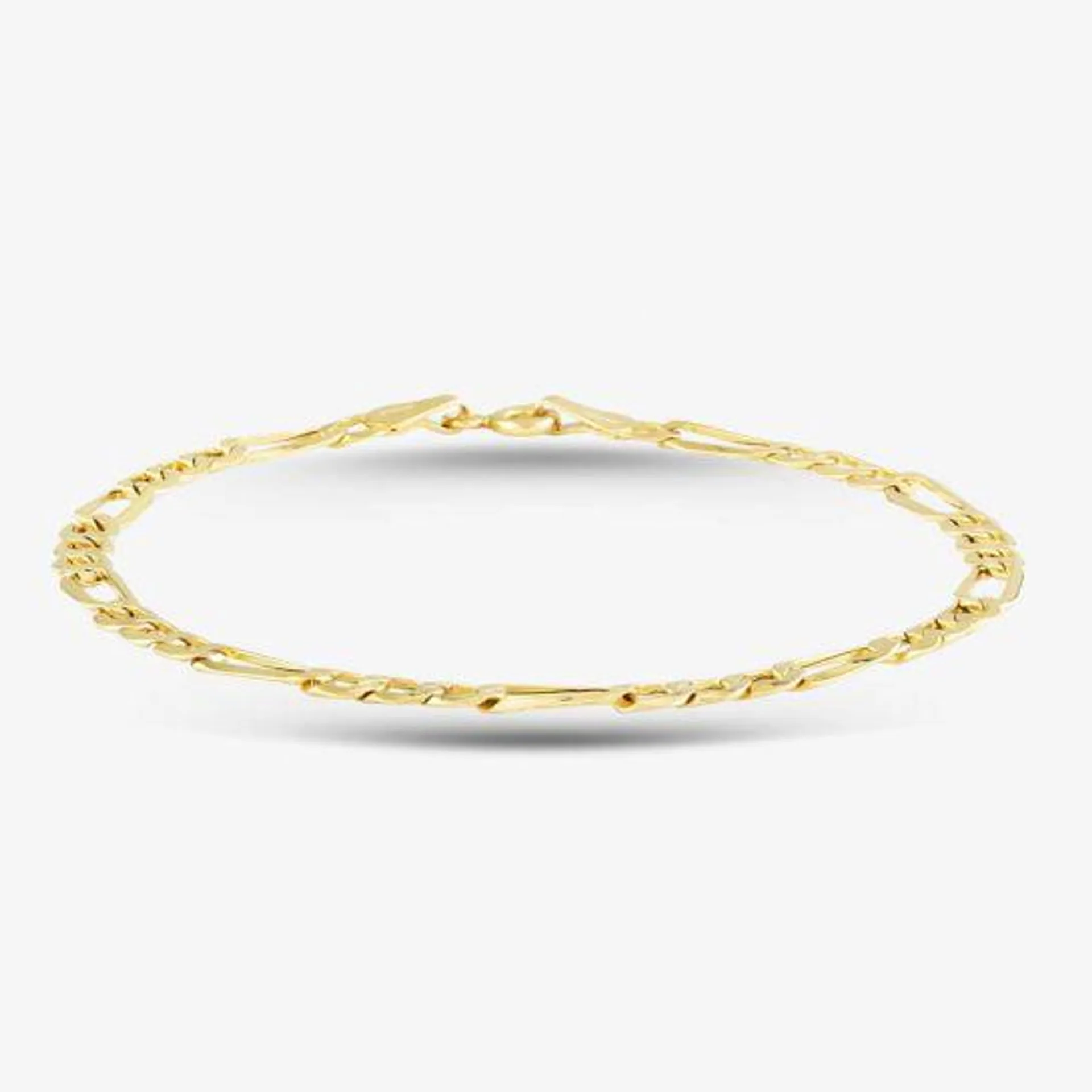 9ct Yellow Gold 7.5 Inch Figaro Chain Bracelet HF080-7.5