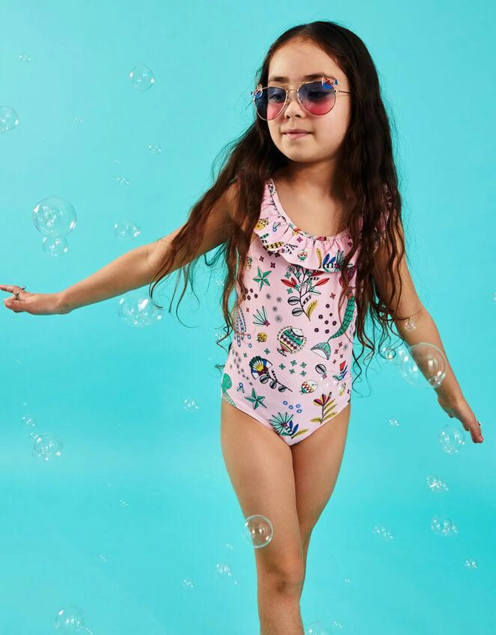 Girls Mermaid Print Swimsuit Pink