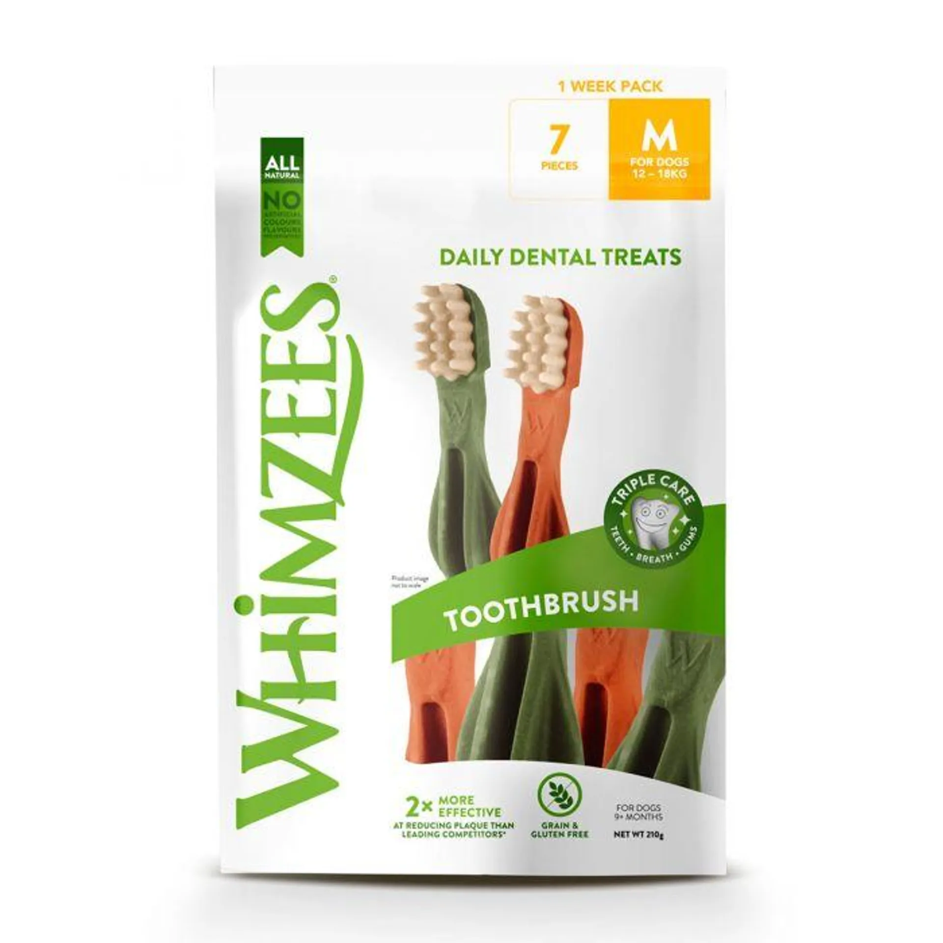 Whimzees Toothbrush Dental Dog Chews Medium - 7 pack