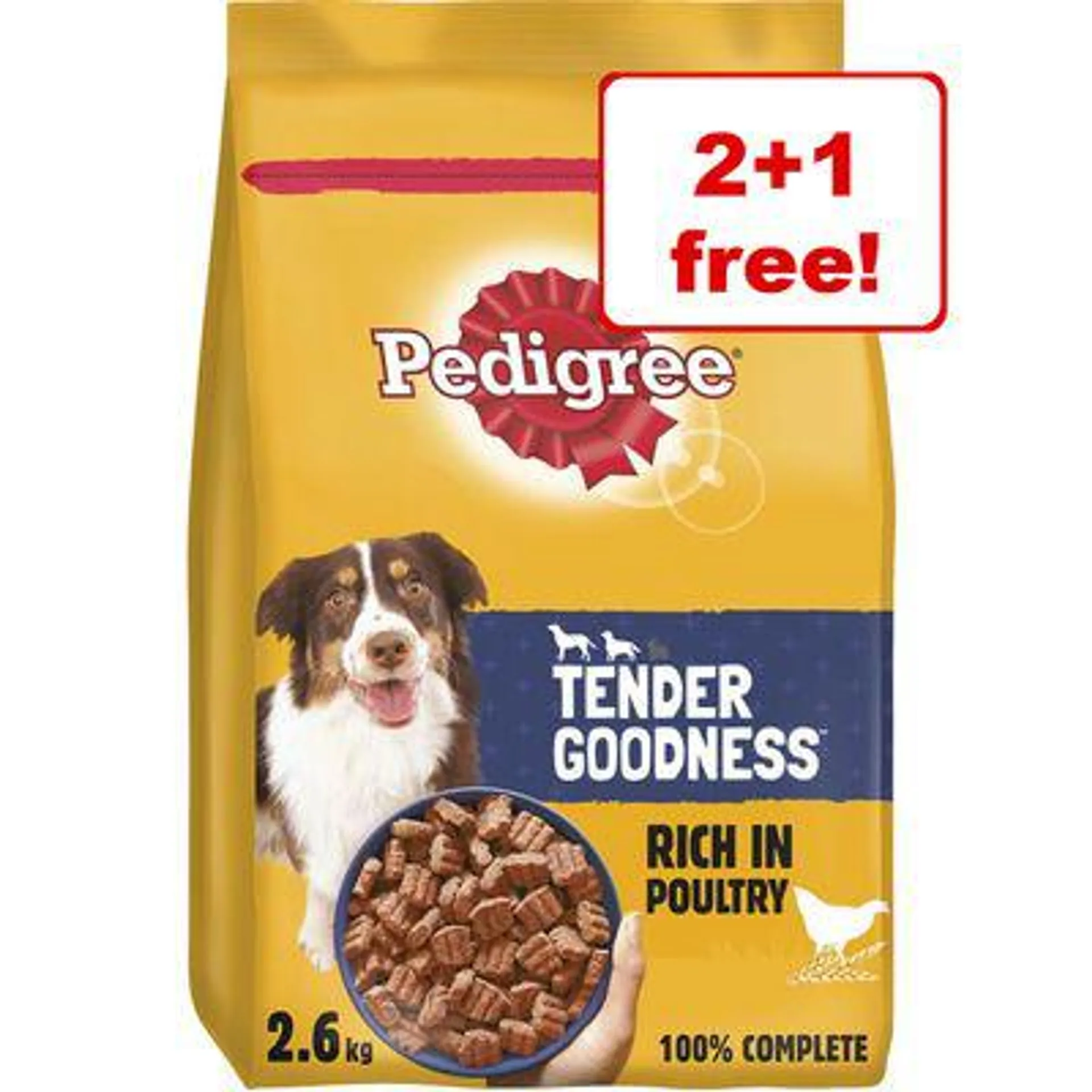 3 x 2.6kg Pedigree Tender Goodness Dry Dog Food - 2 + 1 Free! *