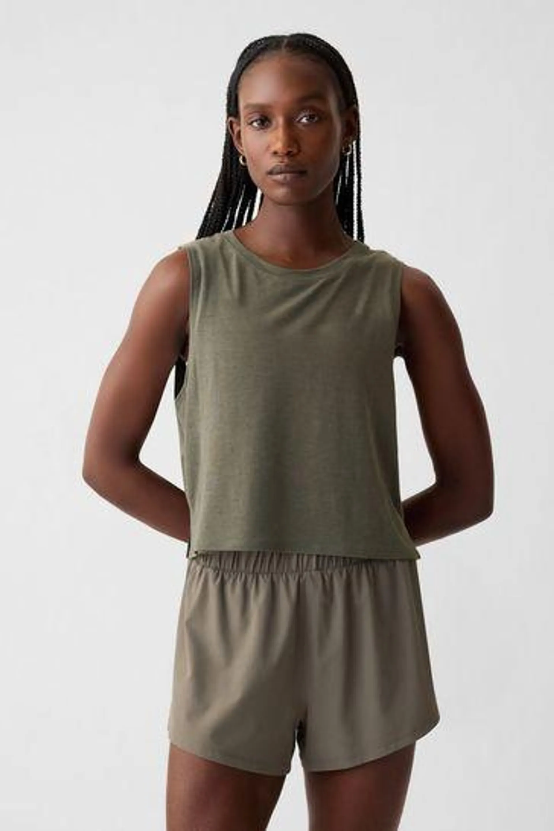 Breathe Cropped Sleeveless Muscle T-Shirt