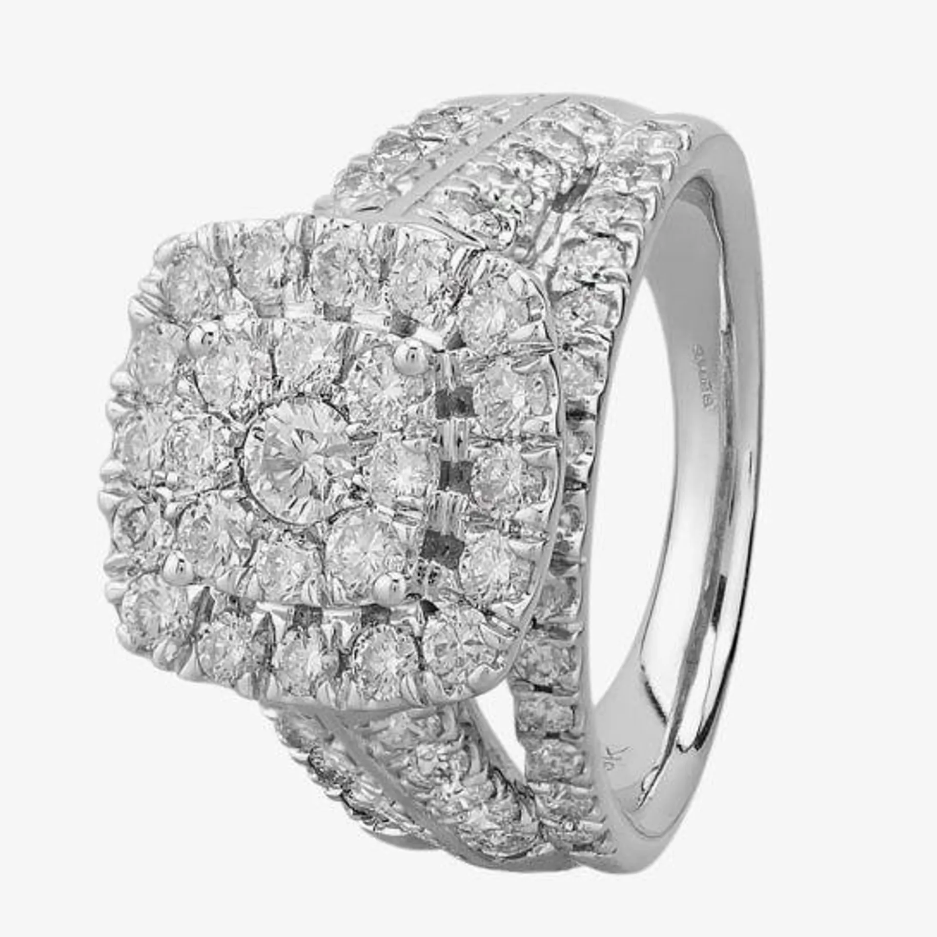 9ct White Gold 2.00ct Diamond Shouldered Cushion Cluster Ring THR18930-200