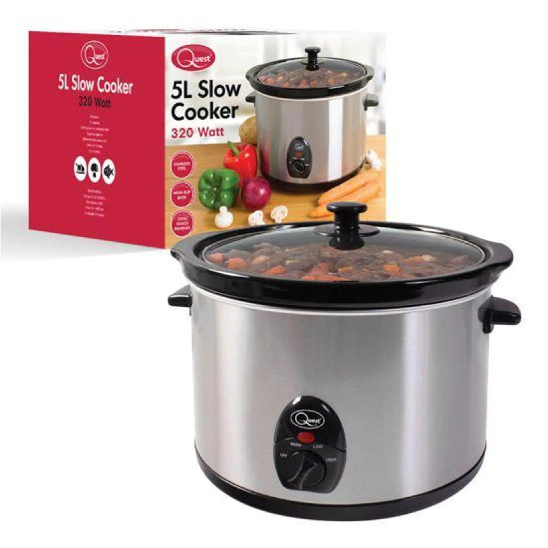Quest 35280 5L Electrical Slow Cooker - Stainless Steel