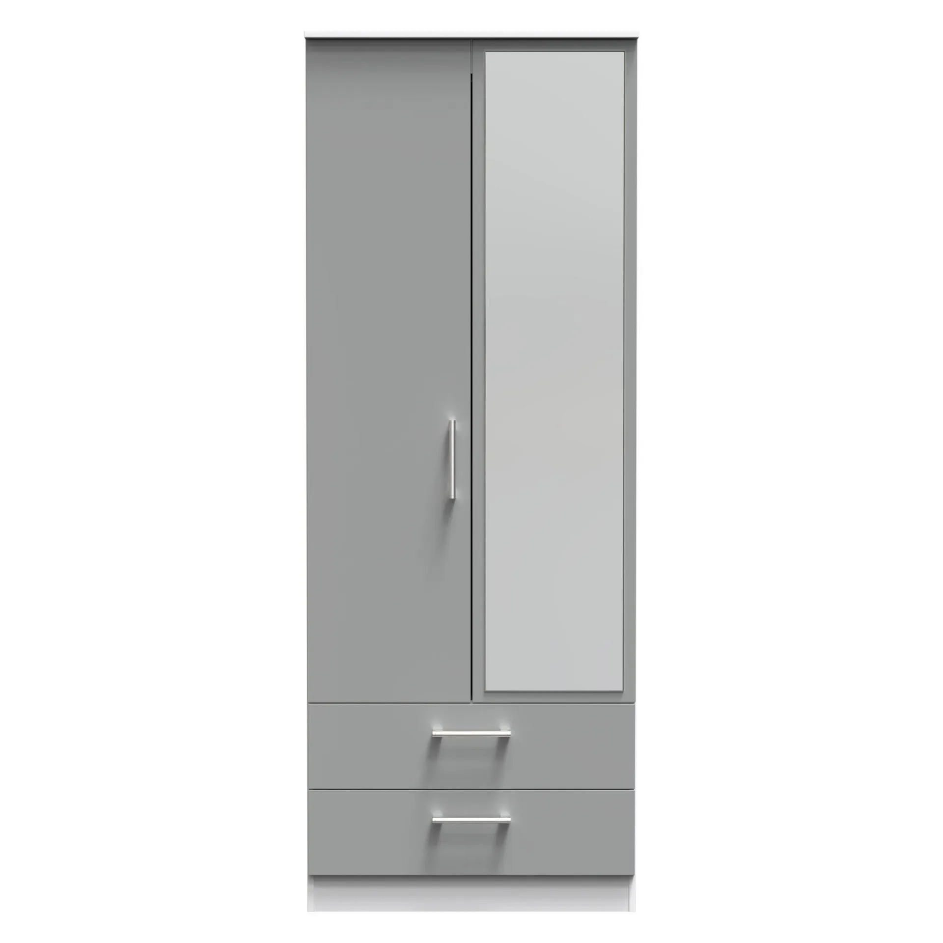 Denver Ready Assembled Wardrobe with 2 Doors and 2 Drawers with Mirror -Grey & White