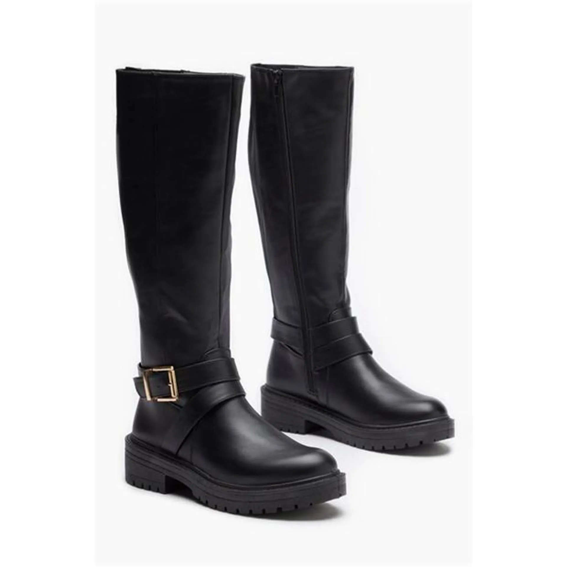 Buckle Trim Tall Stretch Calf Boot