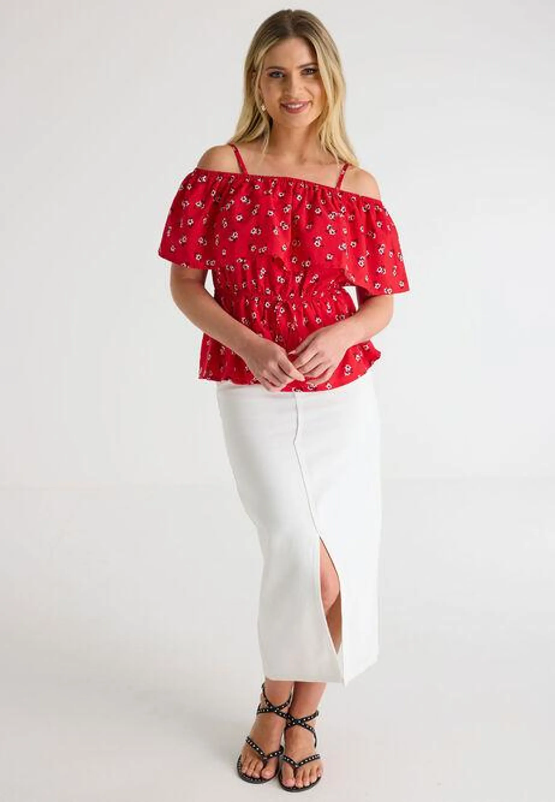 Womens Reed Floral Strappy Double Layer Blouse