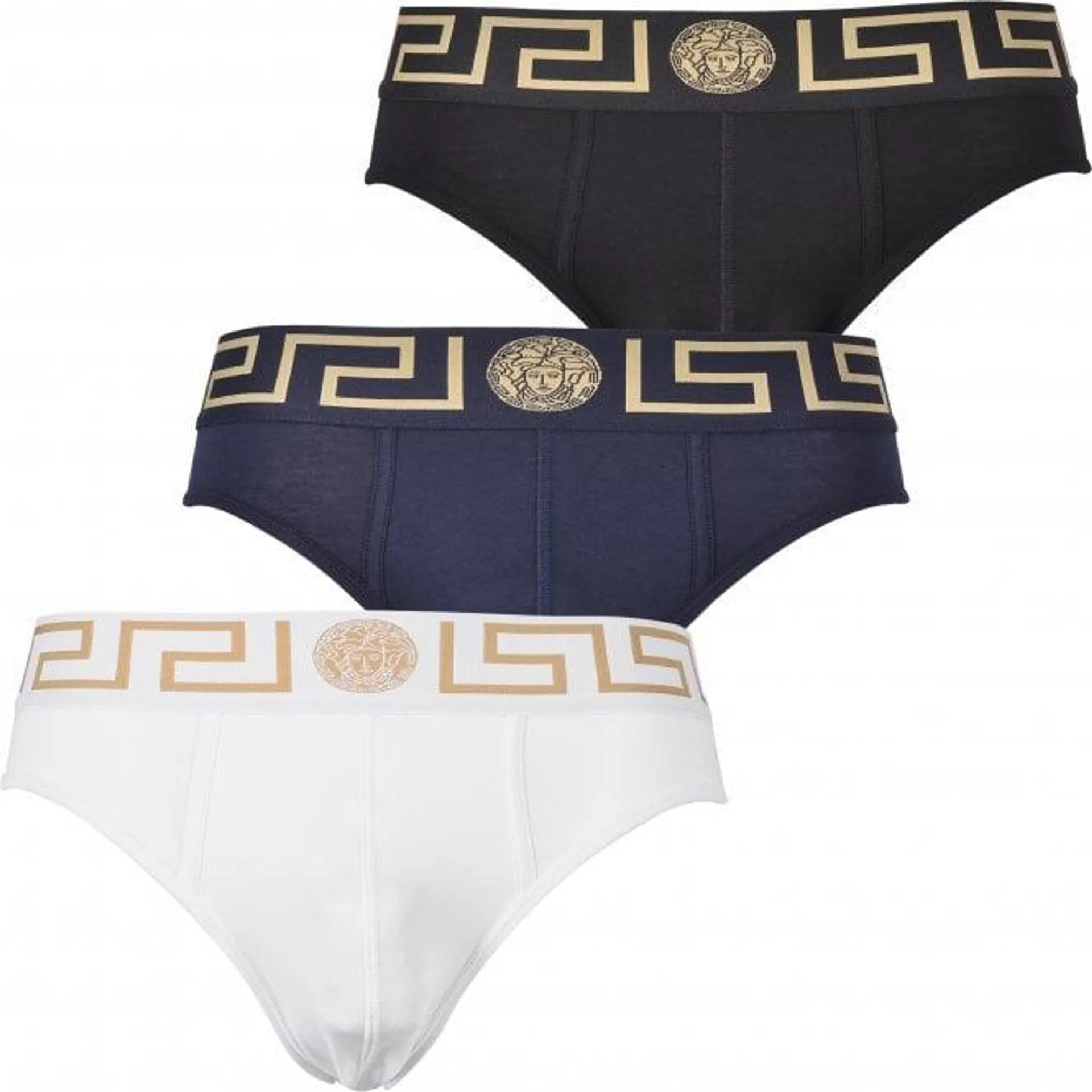 3-Pack Greca Border Low-Rise Briefs, Black/White/Navy