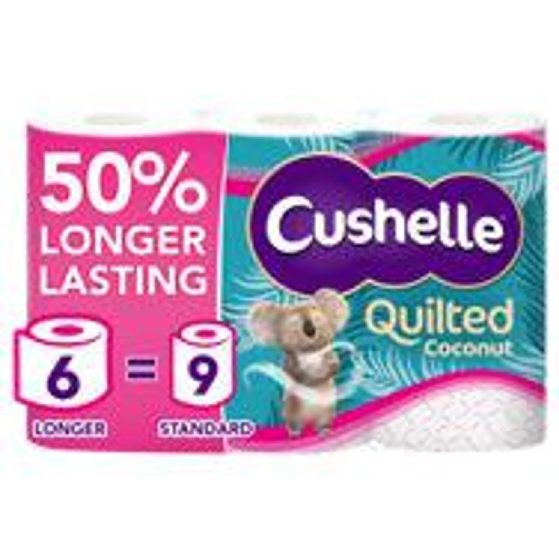 Cushelle Quilted Coconut 50% Longer Lasting Toilet Tissue 6 Equals 9 Regular Rolls