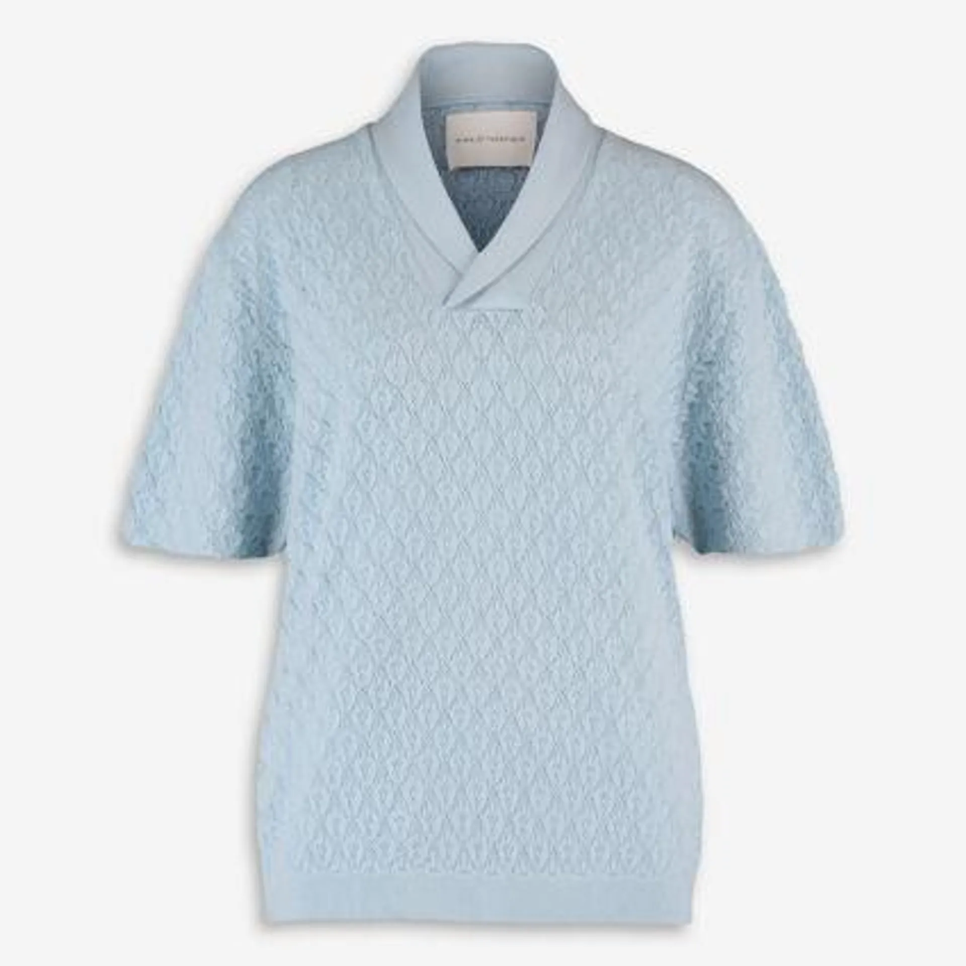 Blue Merino Wool Crochet Polo Shirt