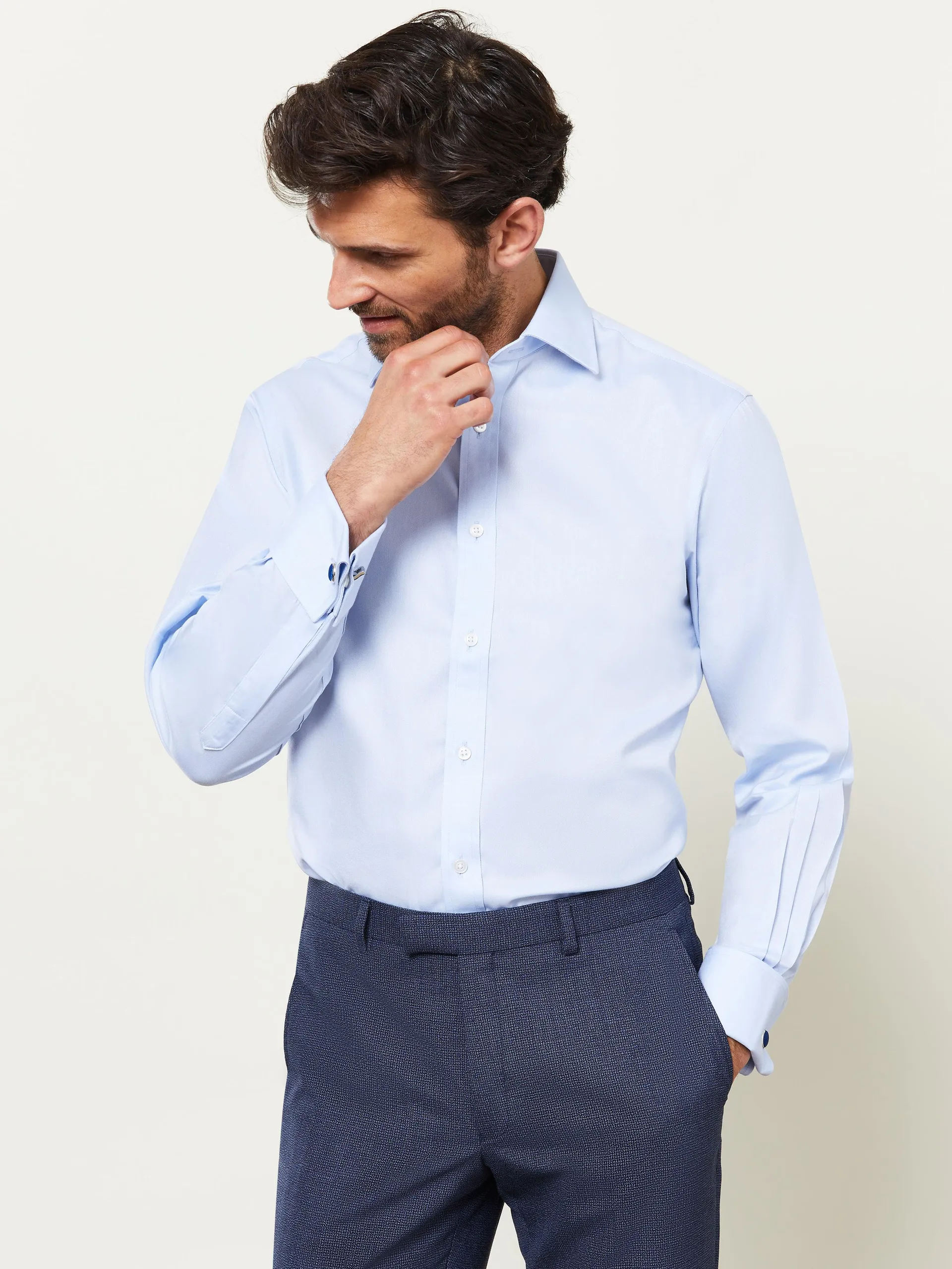 Non-Iron Sky Blue Twill Fitted Shirt