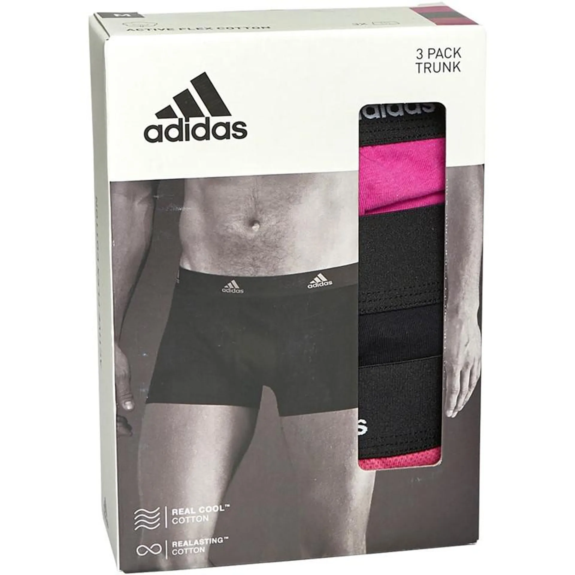 adidas Mens Active Cotton Three Pack Trunks Multi/​Pink