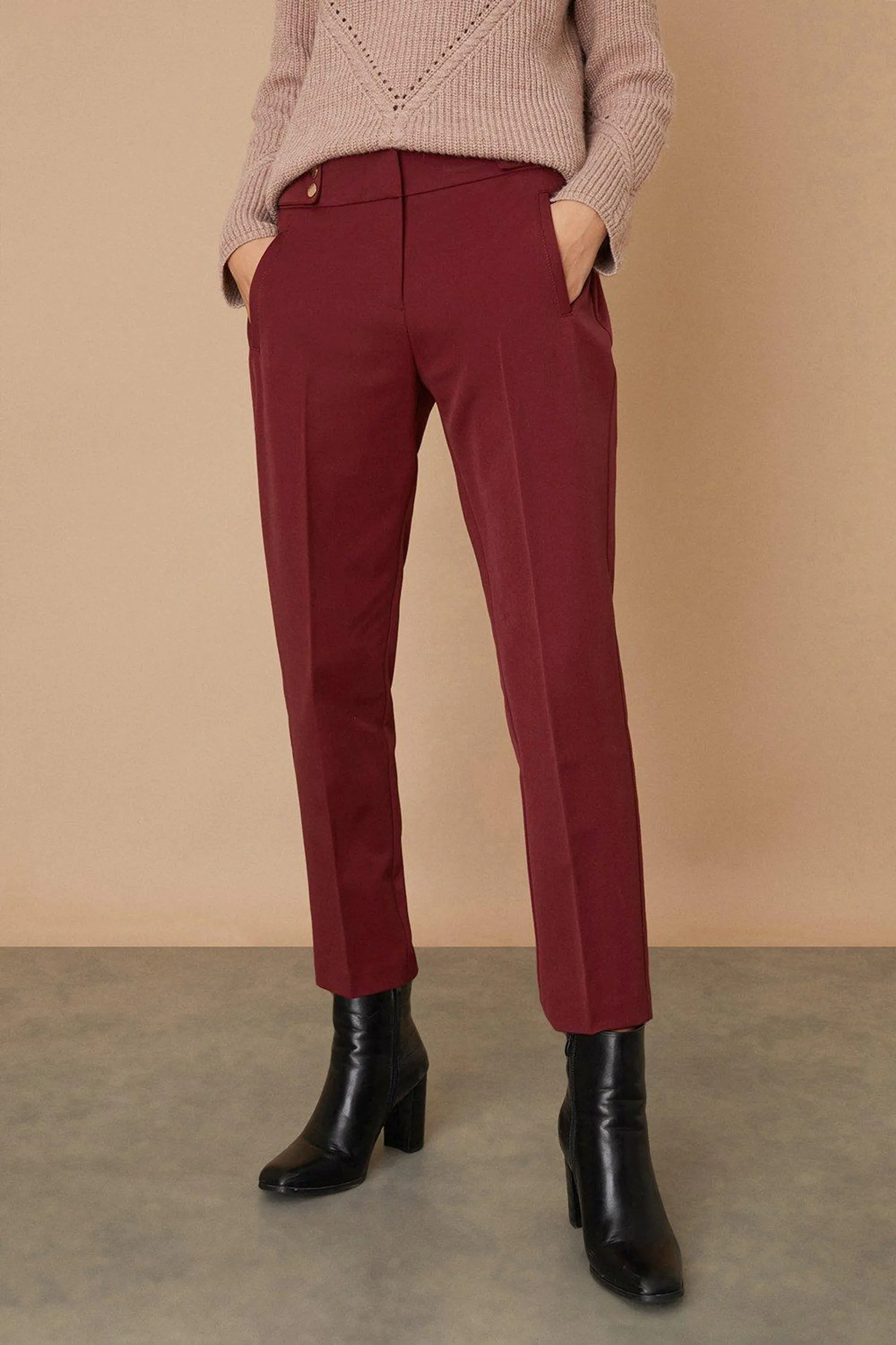 Berry Smart Tapered Leg Trousers