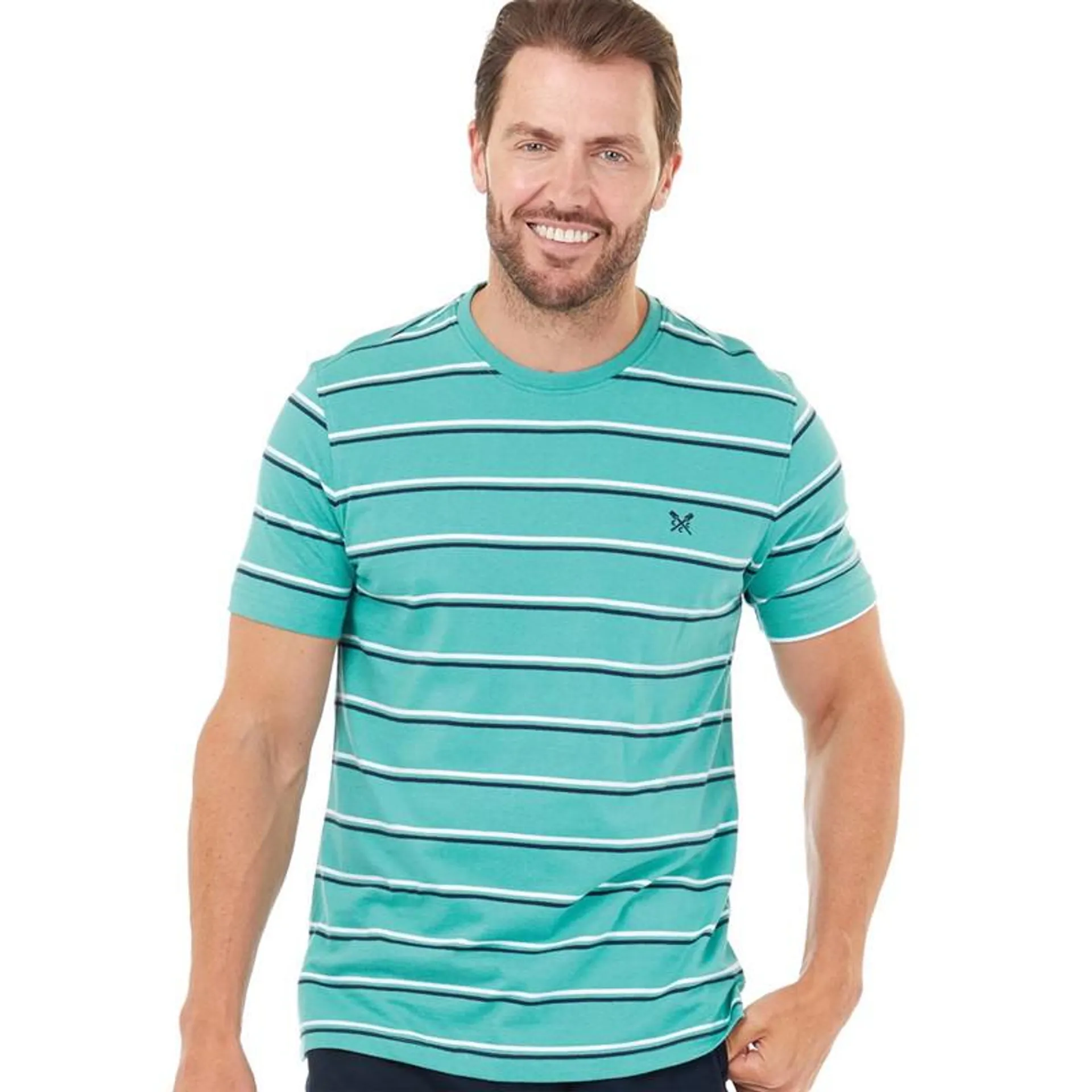 Crew Clothing Mens Double Stripe T-Shirt Veridian Green/​White/​Navy