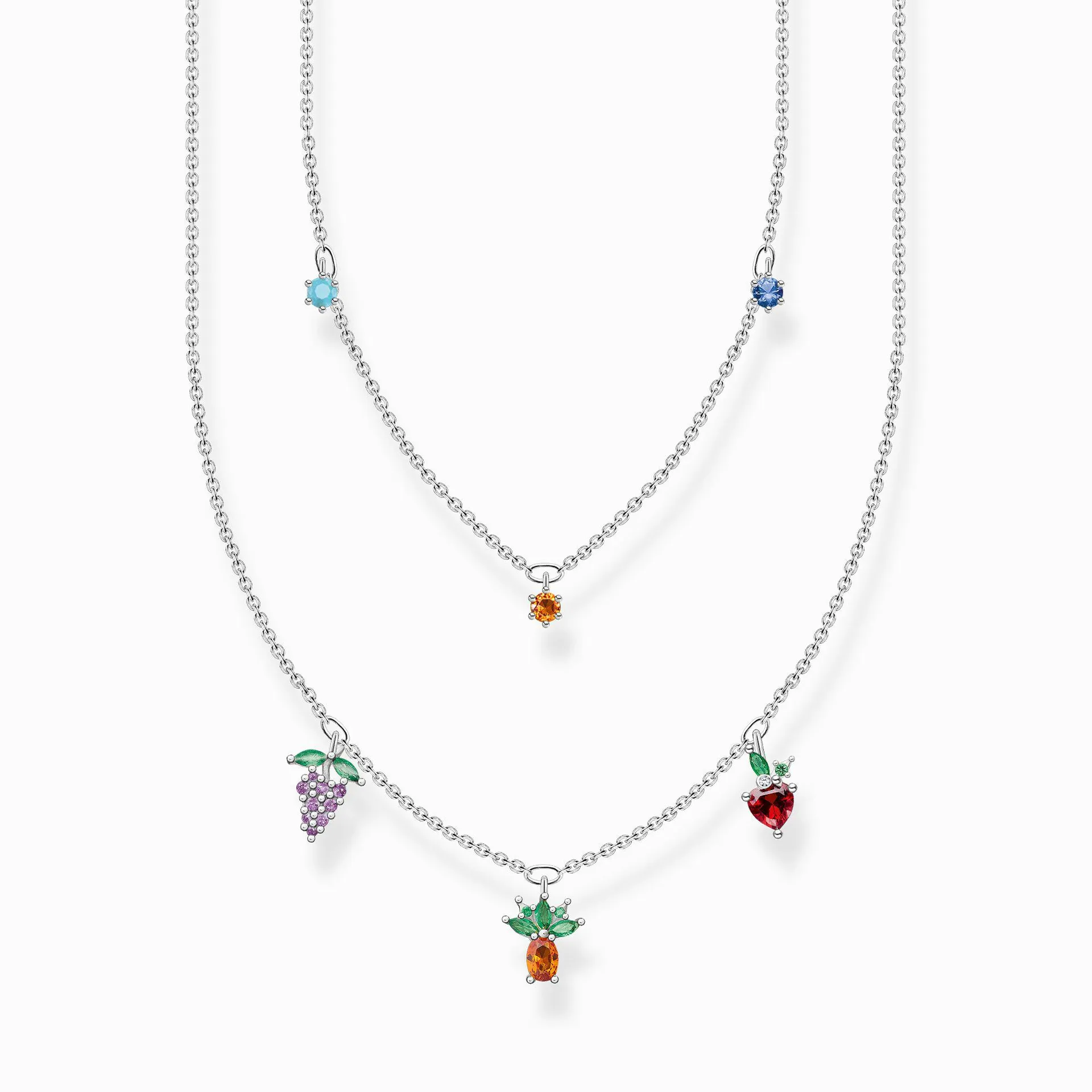 Necklace colourful fruits silver