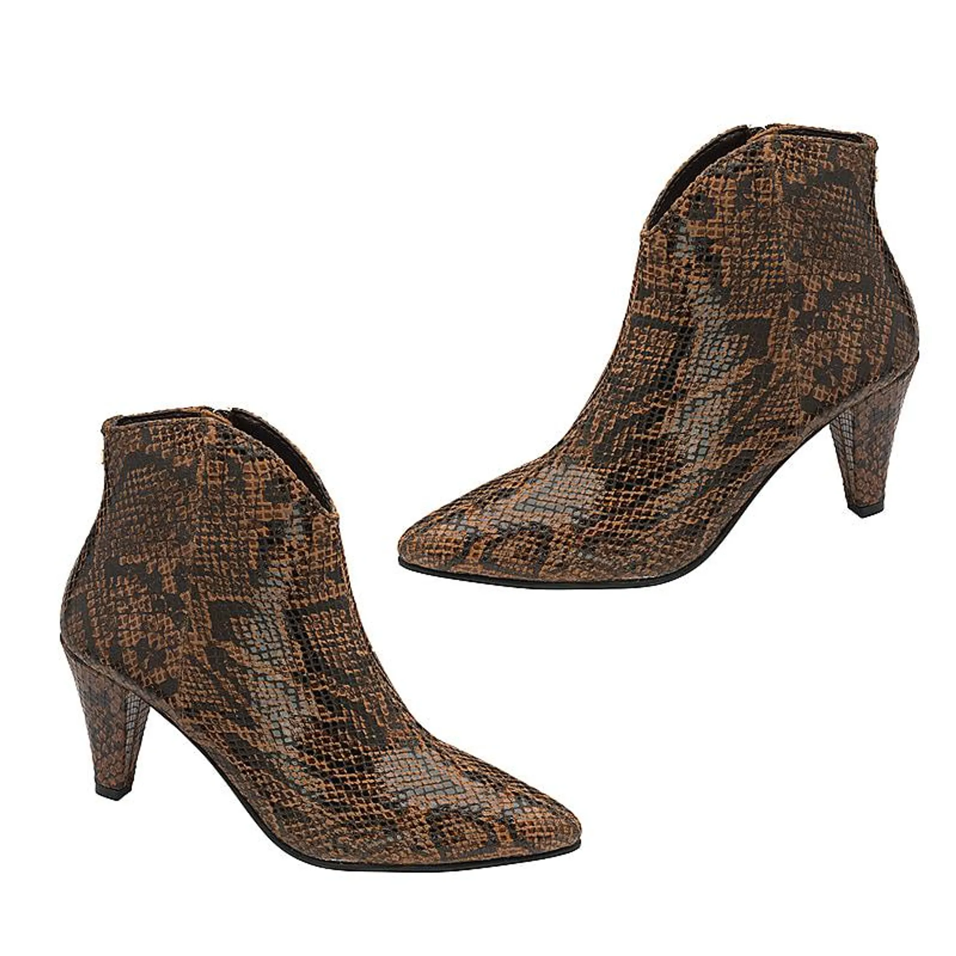 RAVEL Levisa Snake Pattern Leather Heeled Ankle Boots - Brown