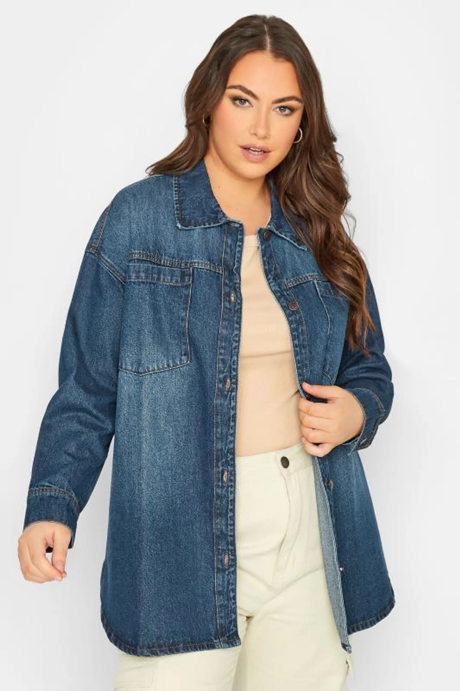 YOURS Curve Indigo Blue Denim Western Shacket