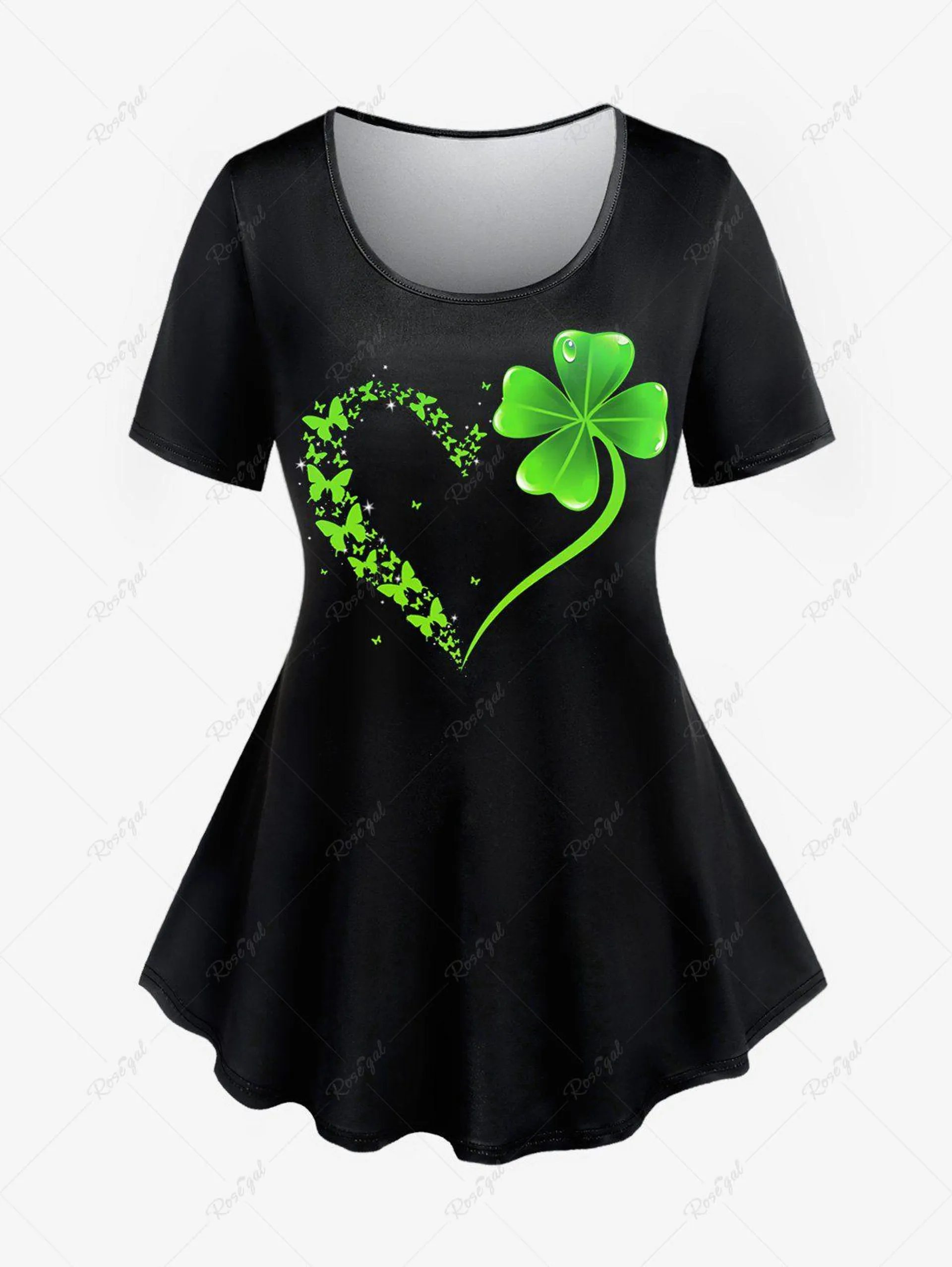 Plus Size St Patrick's Day Clovers Heart Printed Short Sleeves Tee - 3x | Us 22-24