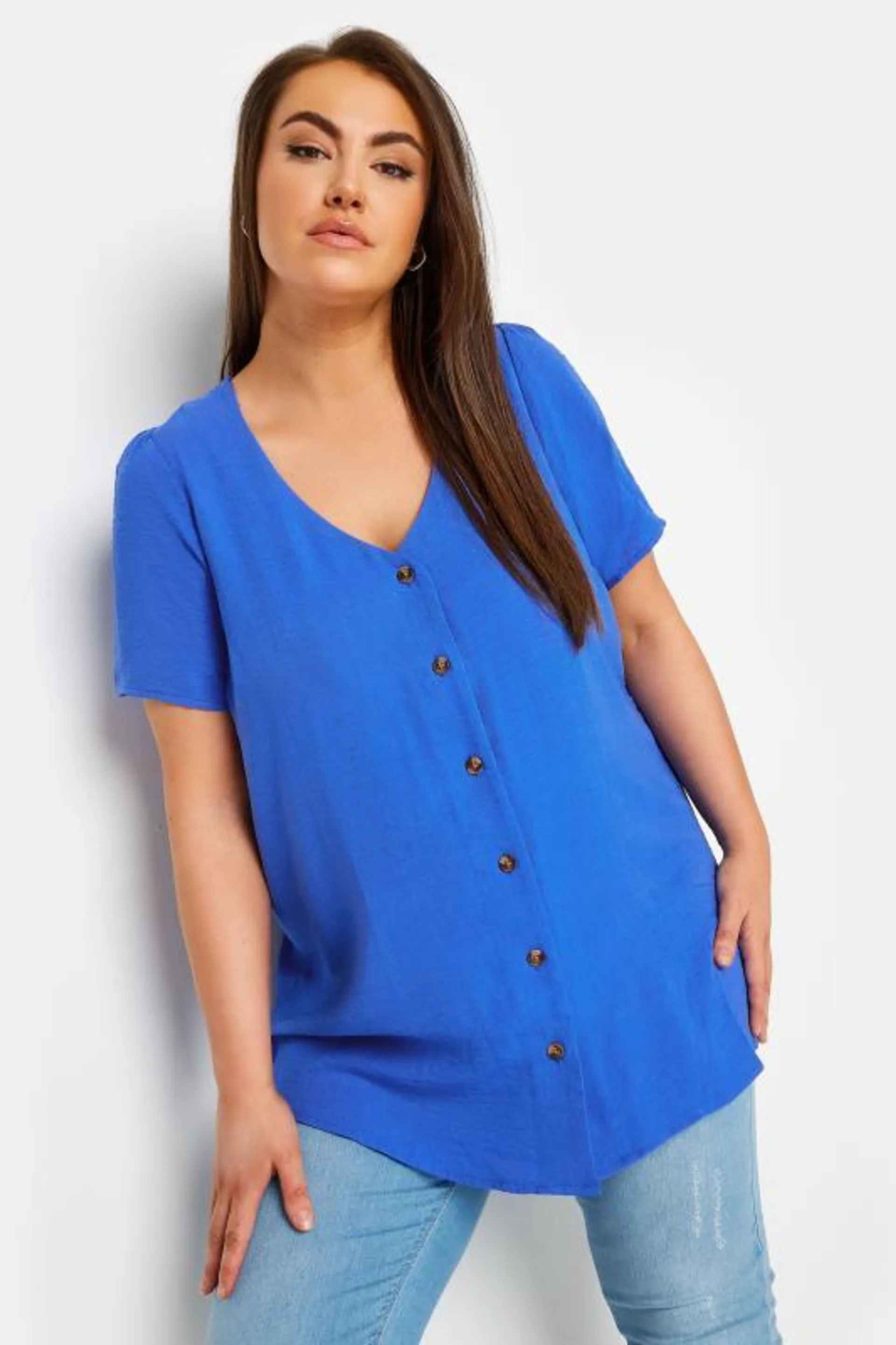 YOURS Curve Blue Button Front Blouse