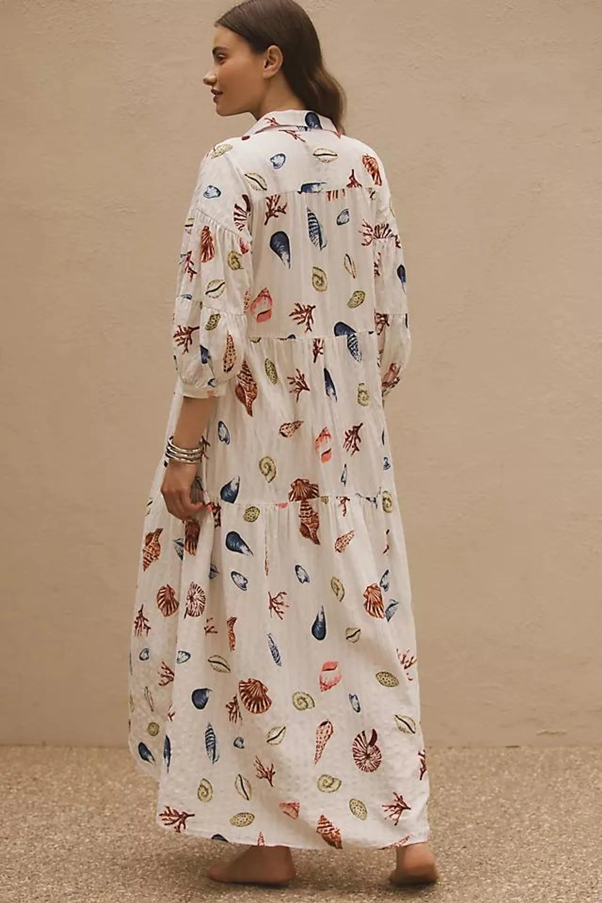 By Anthropologie Printed Tiered Maxi Shirt Dress