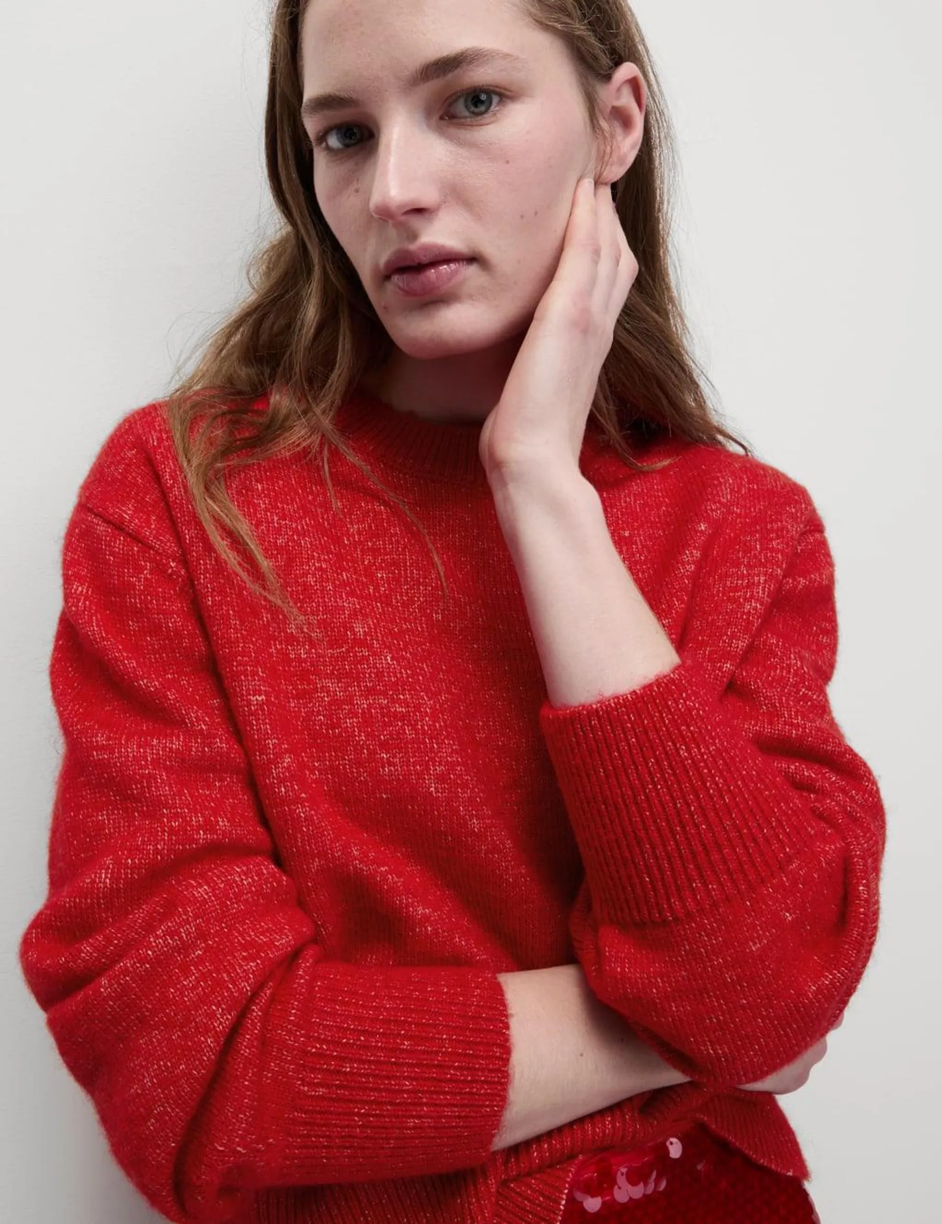 Textured Crew Neck Relaxed Jumper with Wool