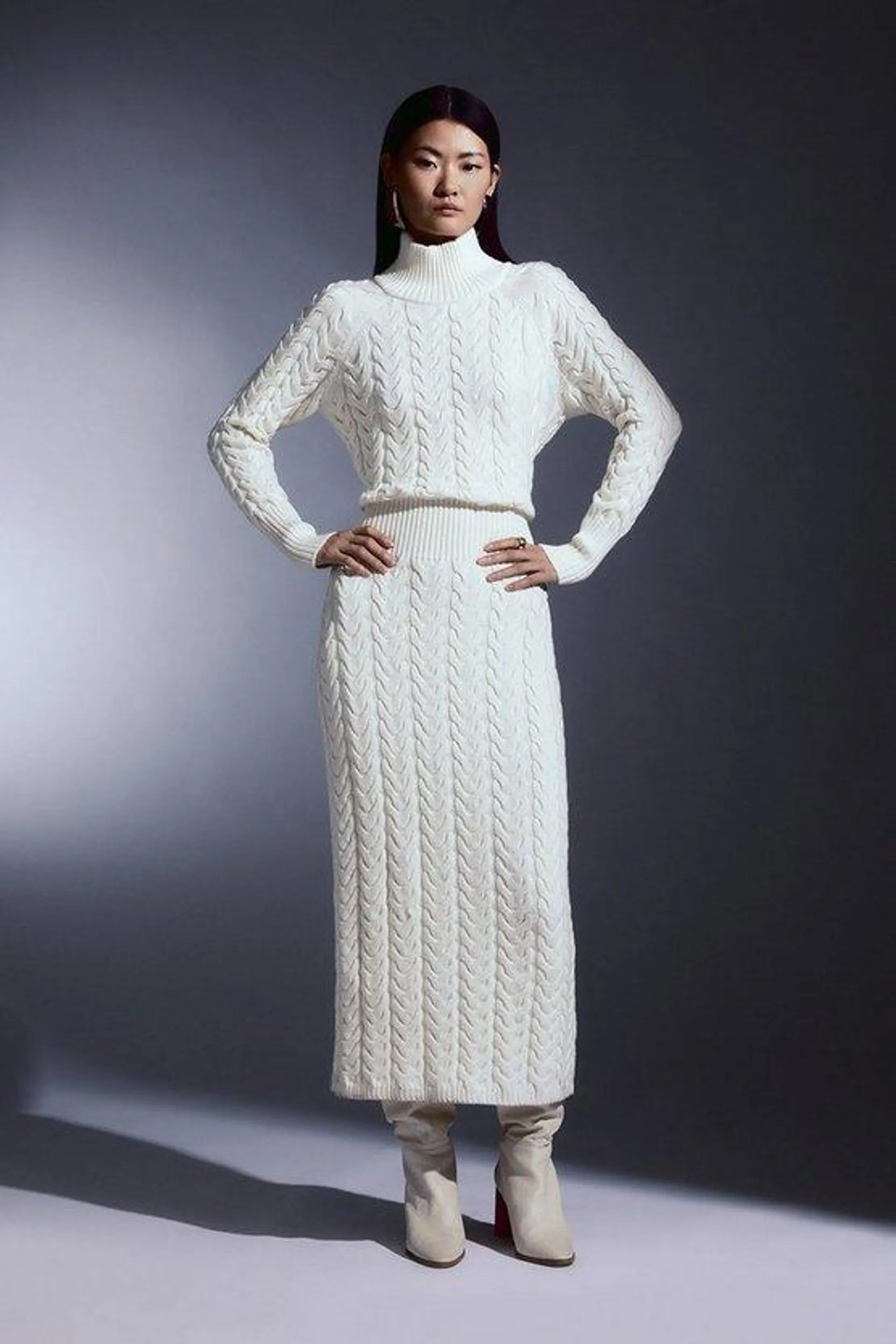 Cable Knit Funnel Neck Maxi Dress