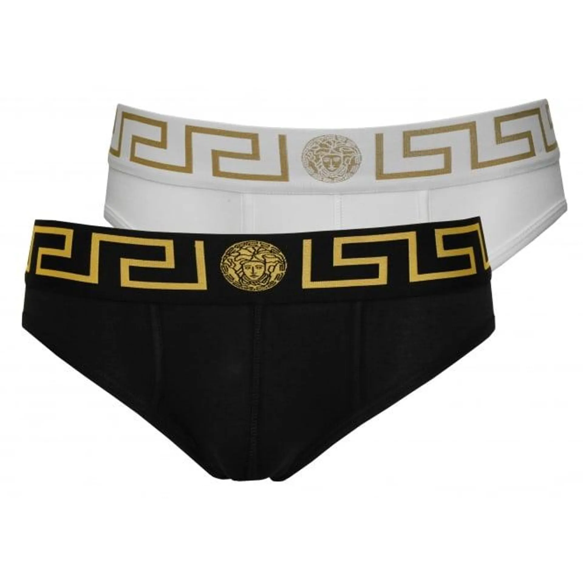 2-Pack Iconic Low-Rise Briefs, Black/White/gold