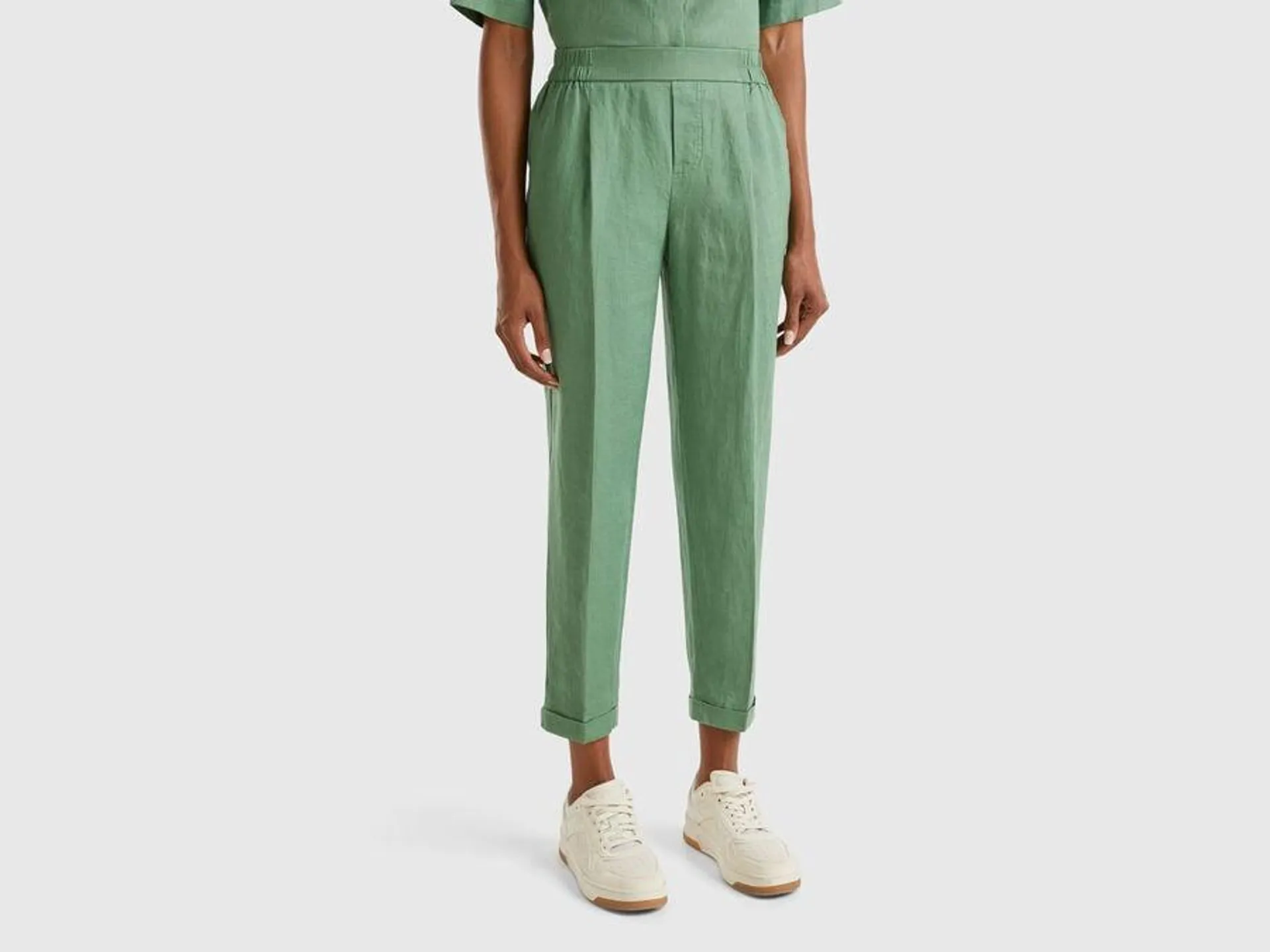 Regular fit pure linen trousers