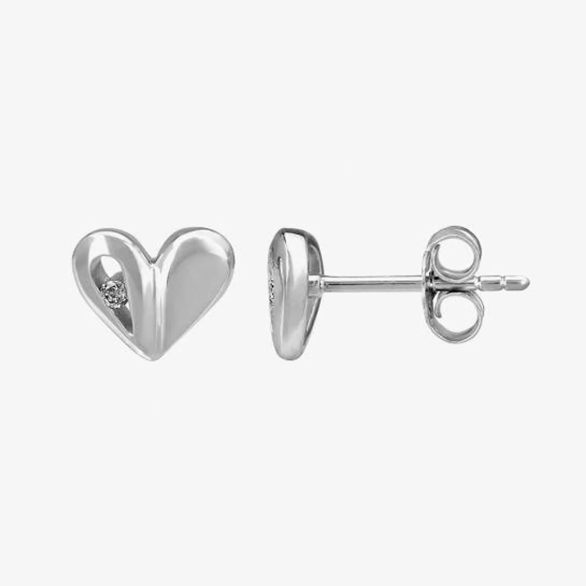 Silver Sparkle Silver Folded Heart Stud Earrings E3246C(T)